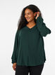 Blouse en viscose avec col en V et ourlet arrondi, Vert fonc&eacute;, Model image number 0