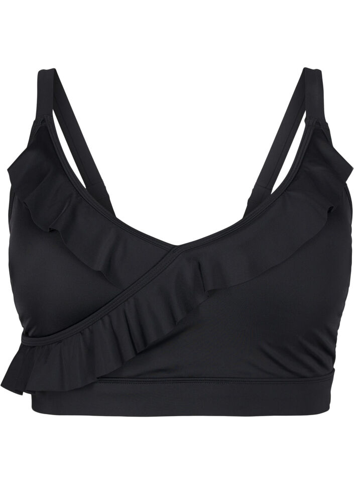 Haut de bikini avec volants et coussinets amovibles, Noir, Packshot image number 0