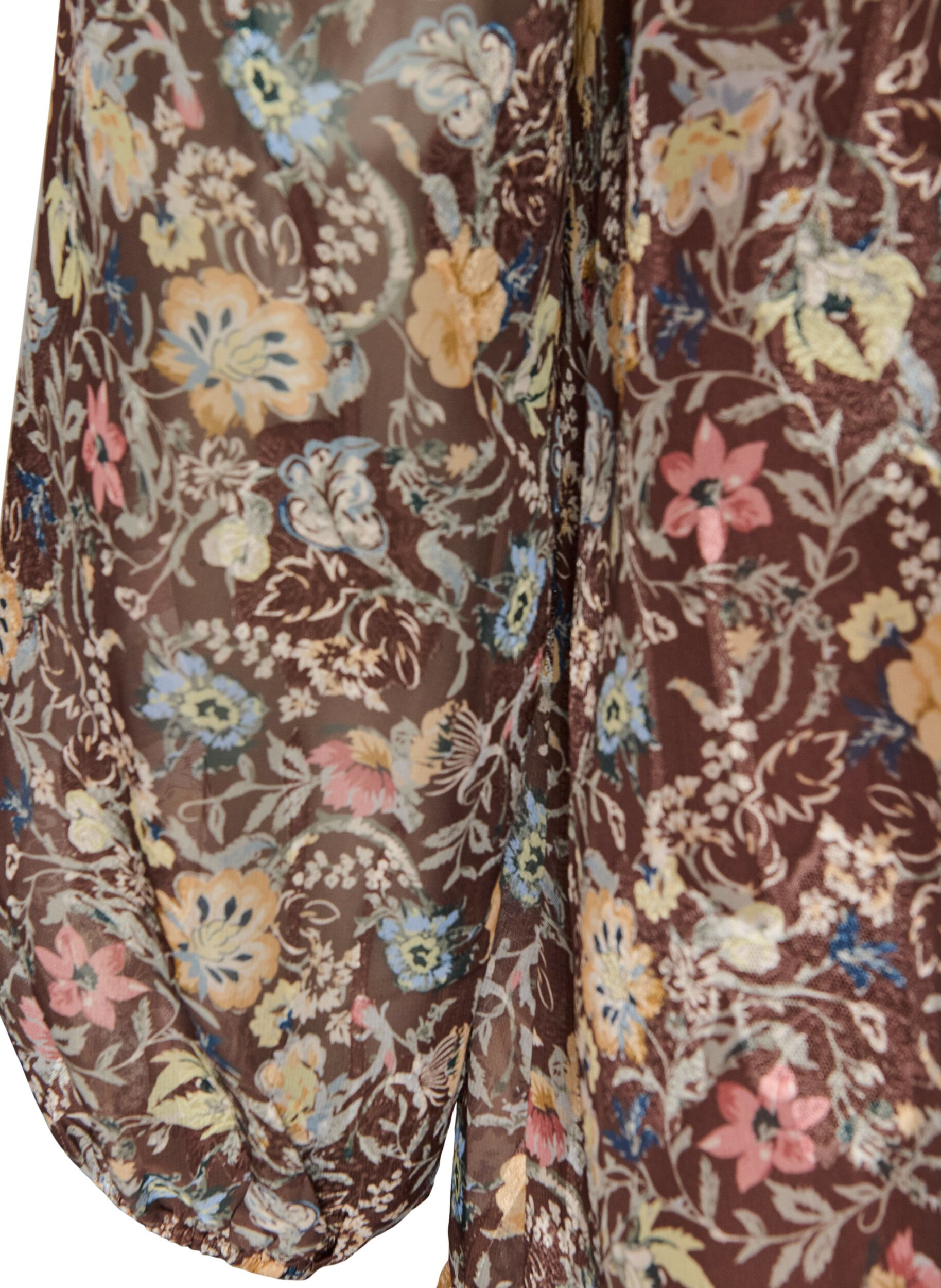 ZizziRobe en mousseline &agrave; imprim&eacute; floral et volants &eacute;tag&eacute;s, Marron, Packshot image number 3