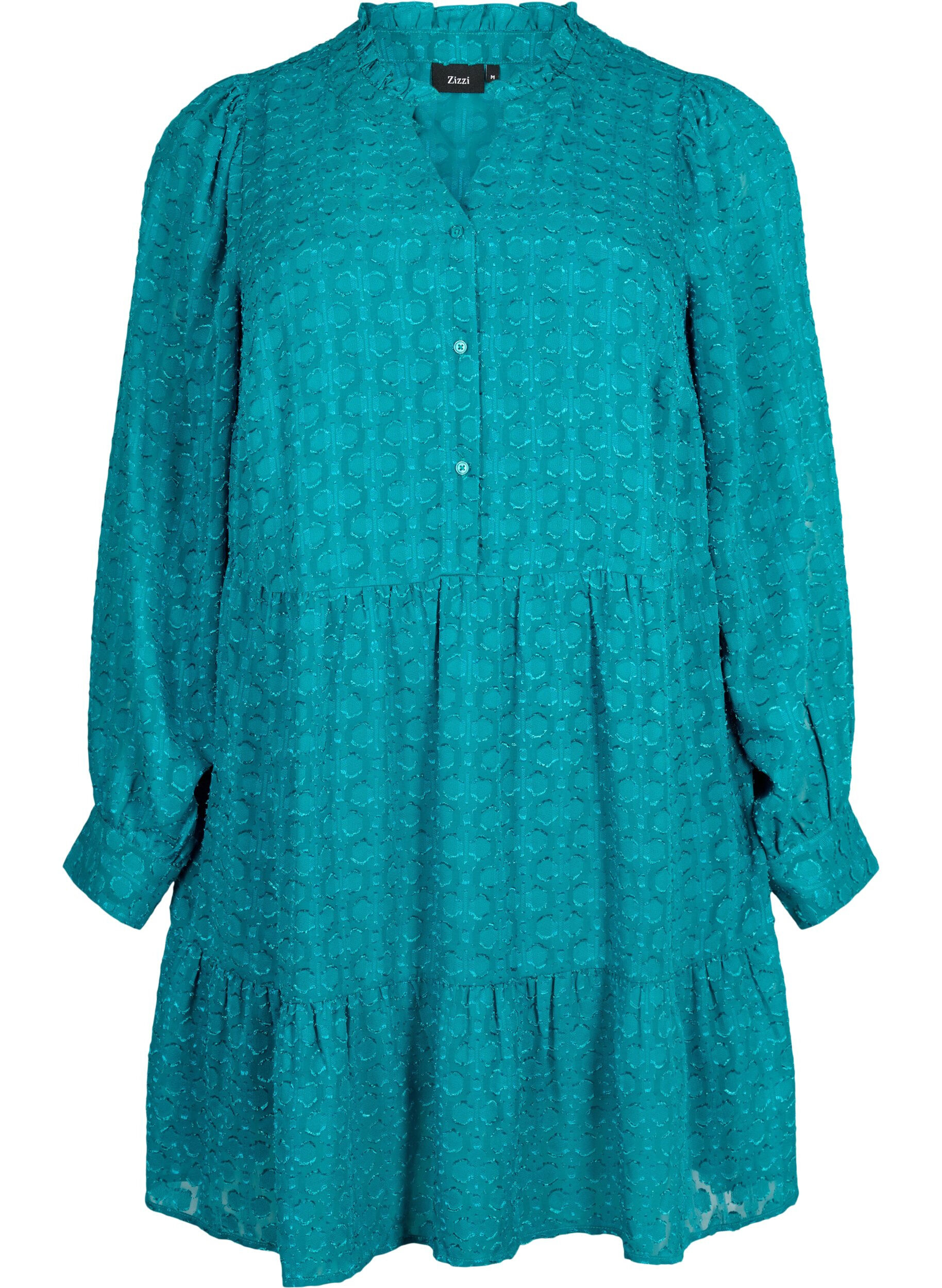 Zizzi Robe en jacquard avec col &agrave; volants, Deep Lake, Packshot image number 0