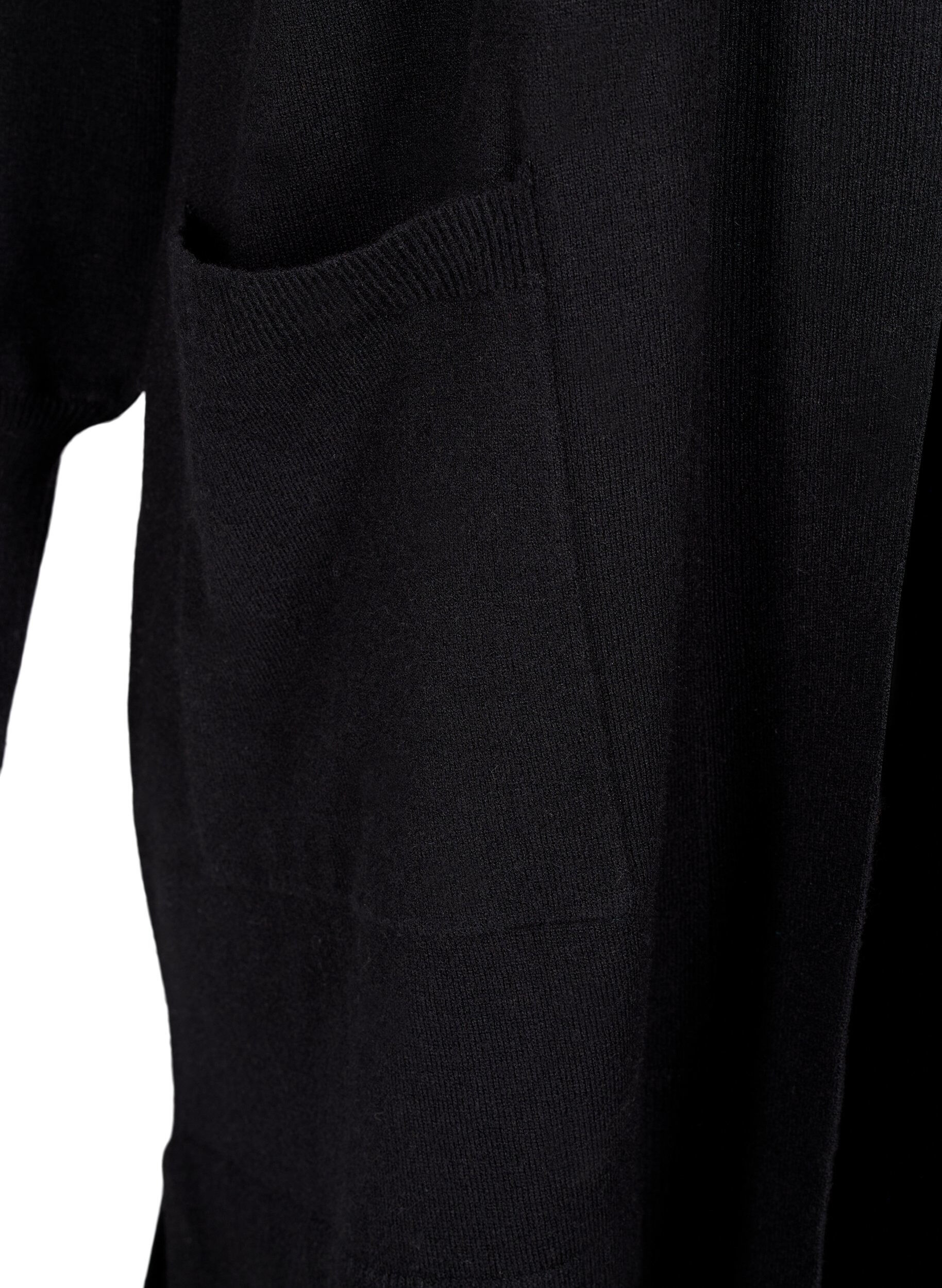 Zizzi Long cardigan en tricot avec des poches, Black, Packshot image number 3