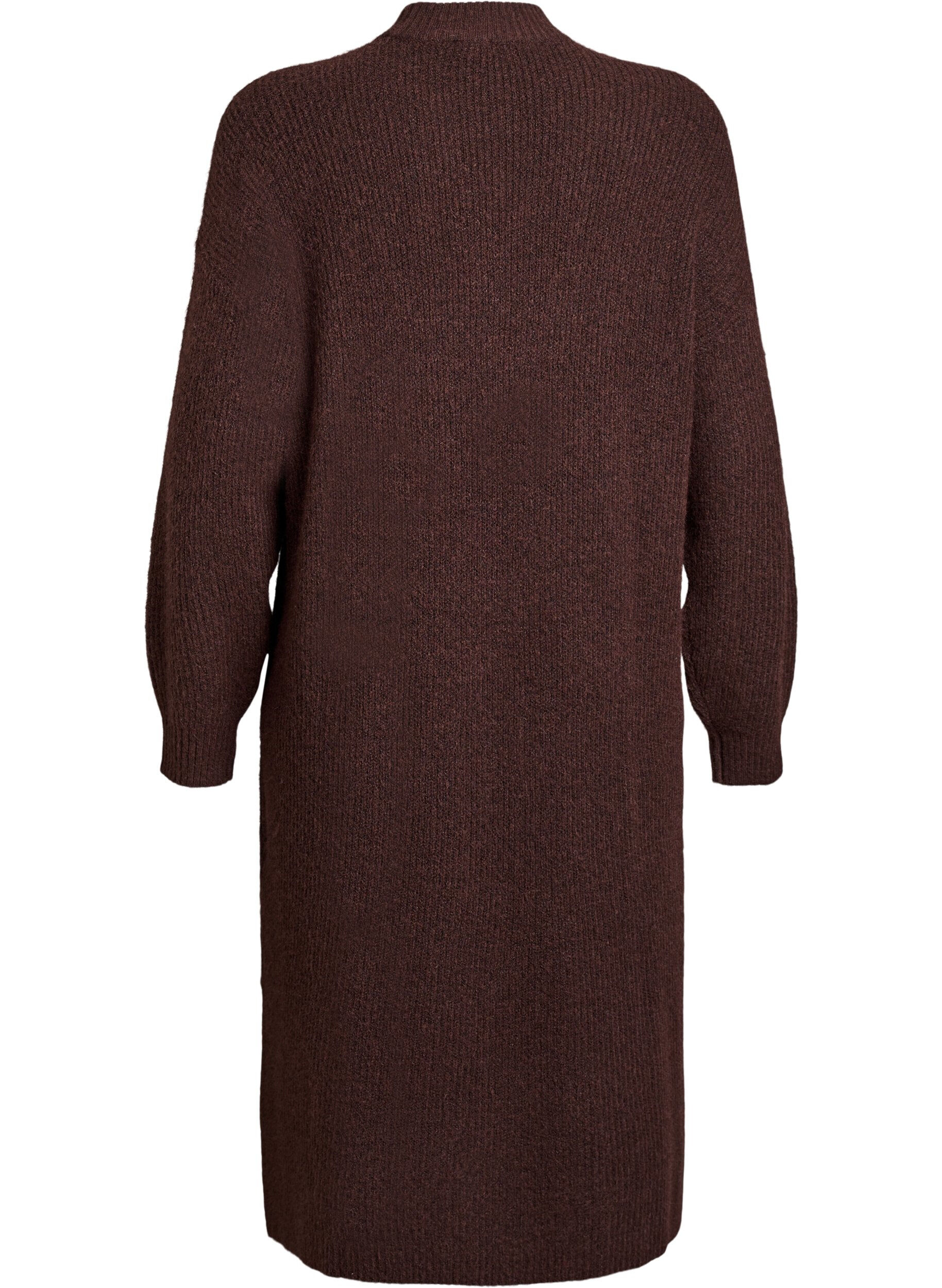 Zizzi Robe longue en maille &agrave; col montant, Marron, Packshot image number 1
