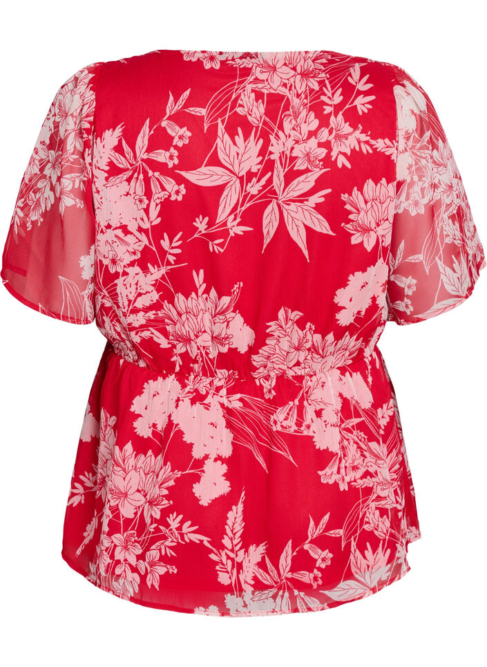 Chemisier en mousseline floral avec taille élastique, Rouge, Packshot image number 1