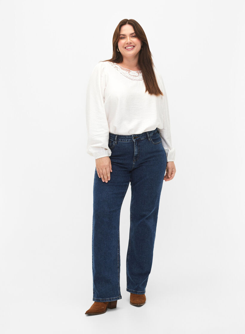 Chemisier en viscose avec détails en crochet, Bright White, Model image number 2