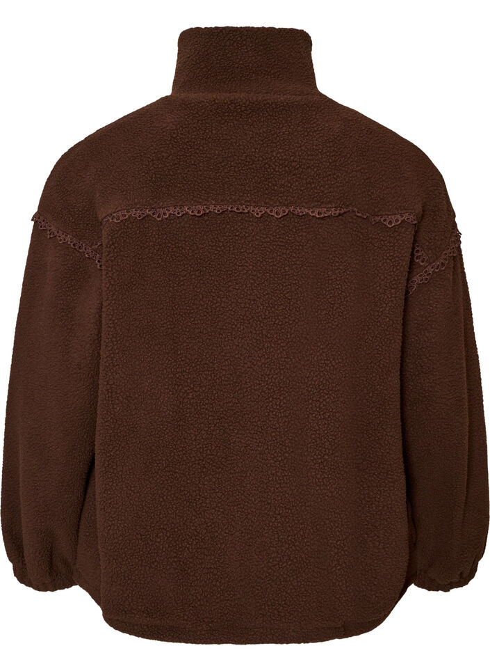Veste teddy avec finitions en broderie anglaise et col montant, Marron, Packshot image number 1