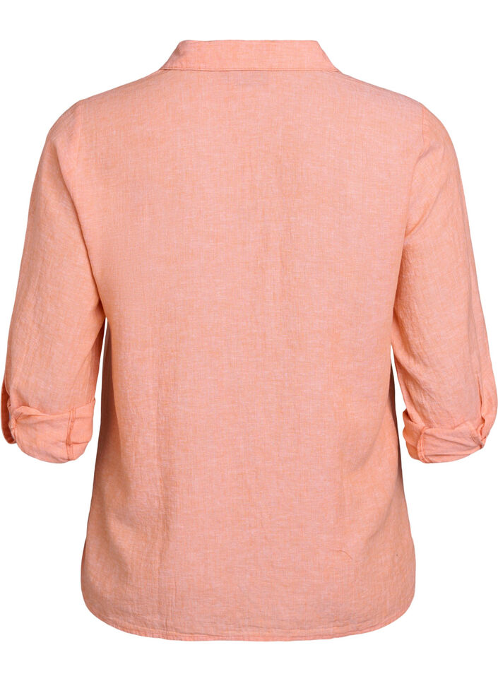 Chemise en lin et viscose avec manches 3/4, Corail, Packshot image number 1