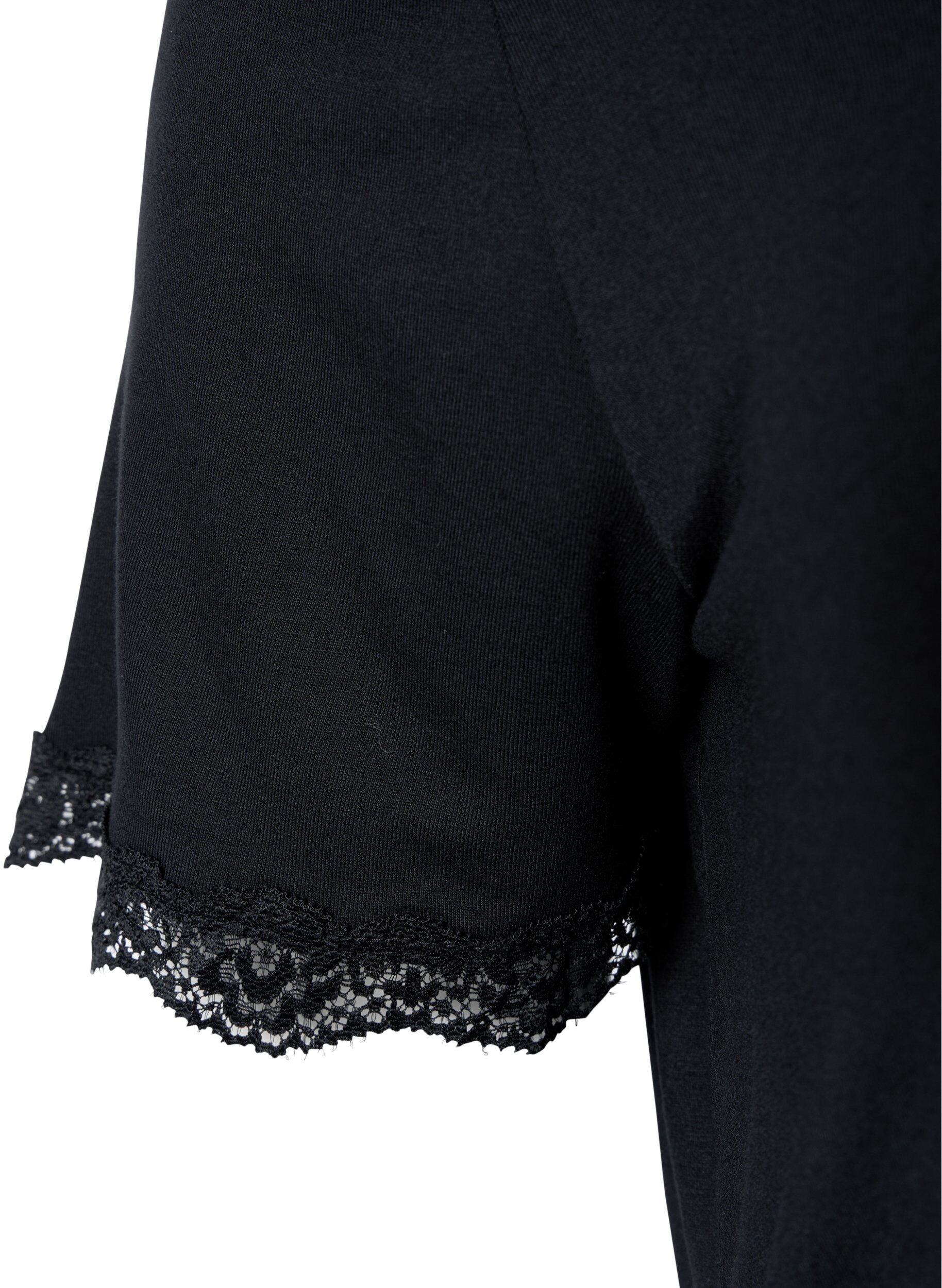 Zizzi Nuisette en viscose &agrave; manches courtes avec bords en dentelle, Black, Packshot image number 2
