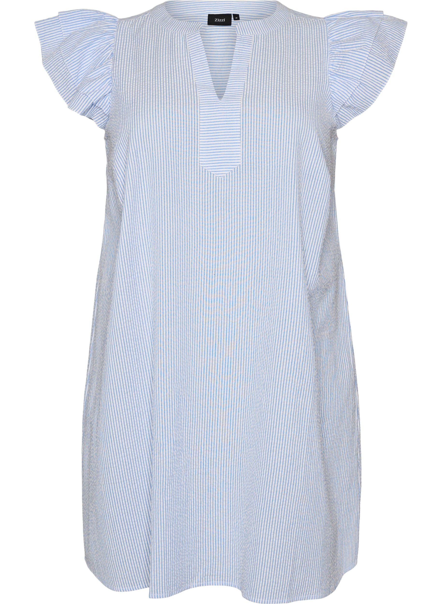Robe ray&eacute;e en coton avec volants et coupe &eacute;vas&eacute;e