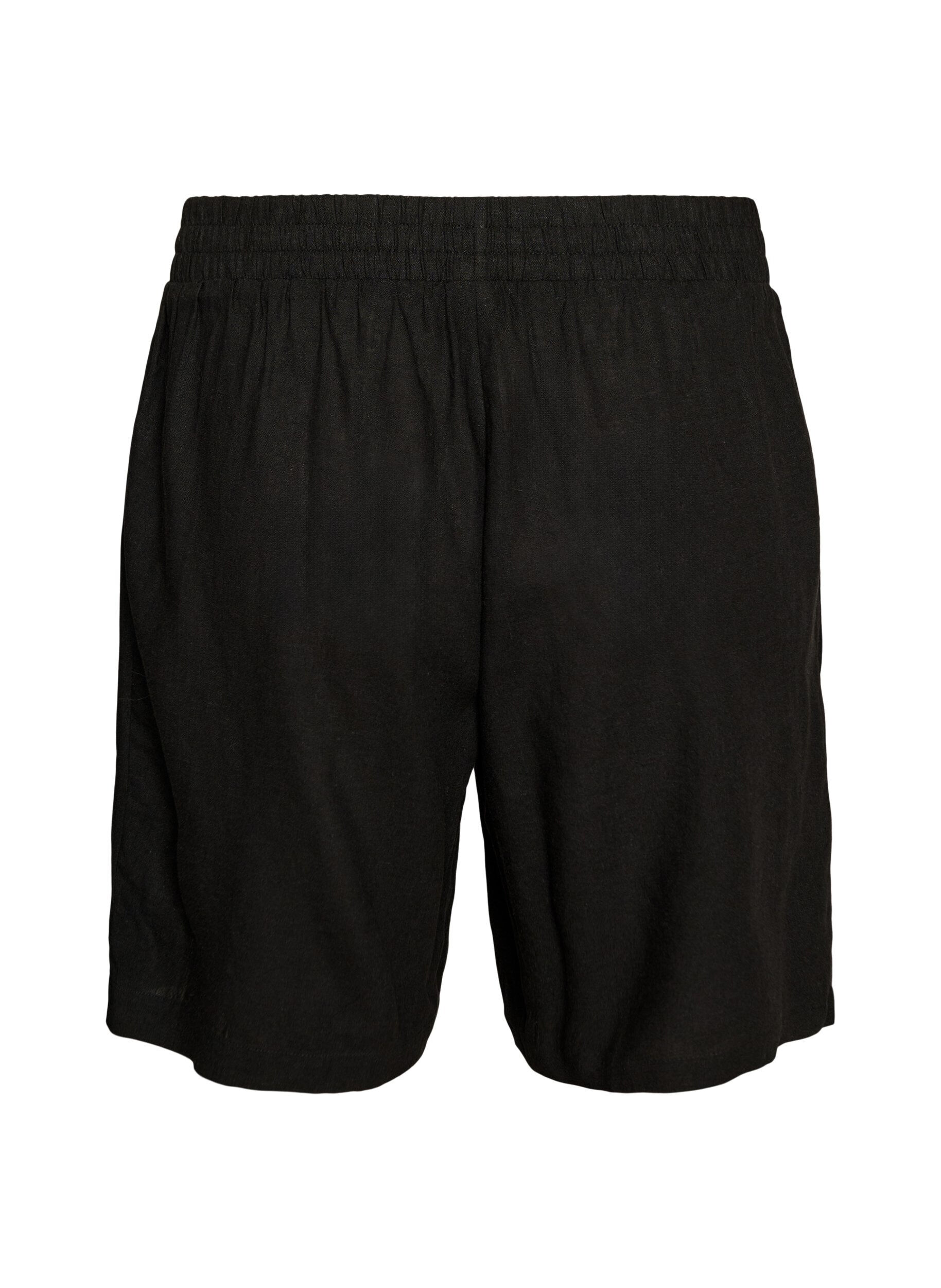 Zizzi Short taille haute en lin et viscose, Noir, Packshot image number 1