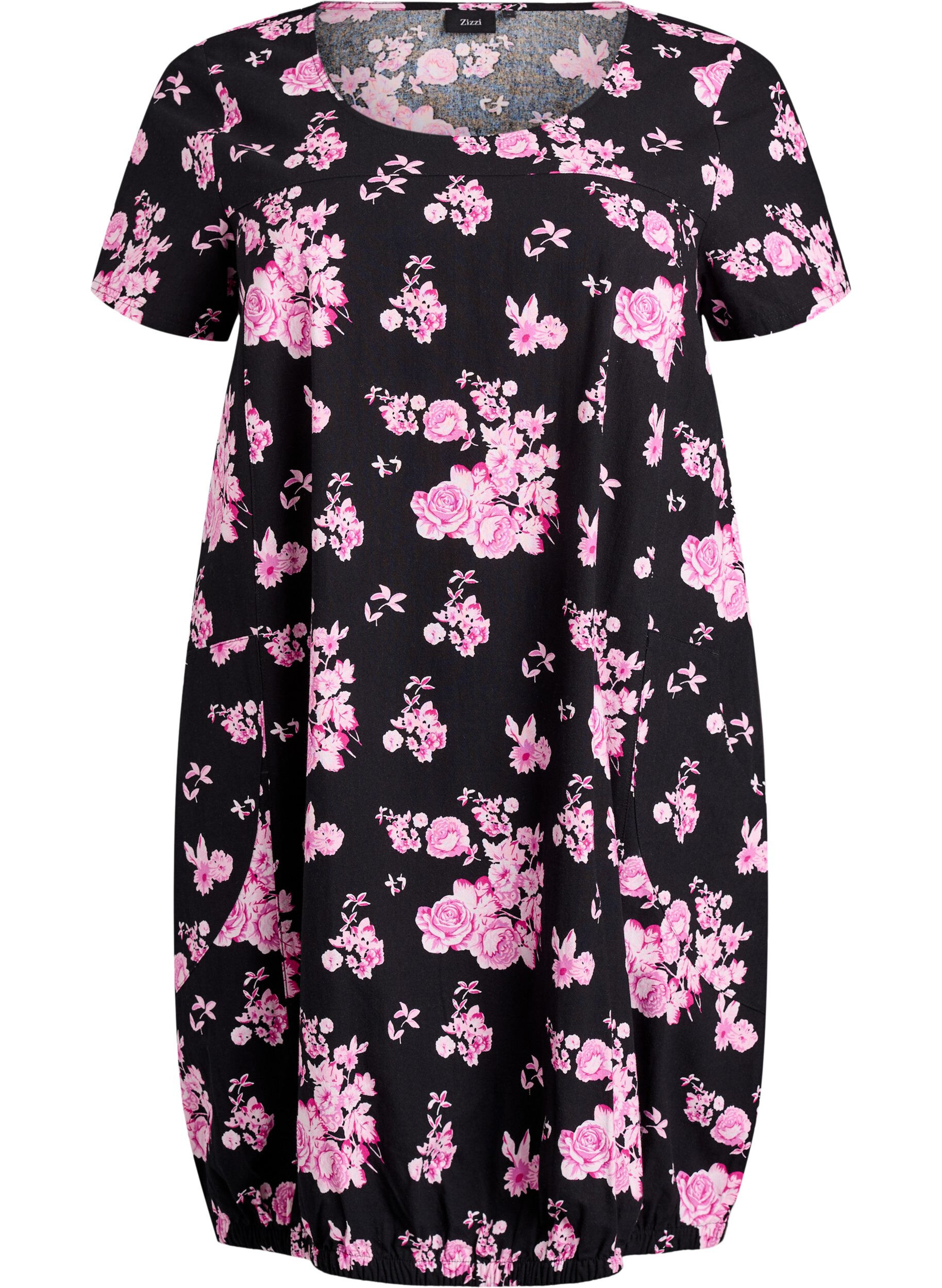 ZizziRobe en coton &agrave; manches courtes avec imprim&eacute;, Charbon, Packshot image number 0