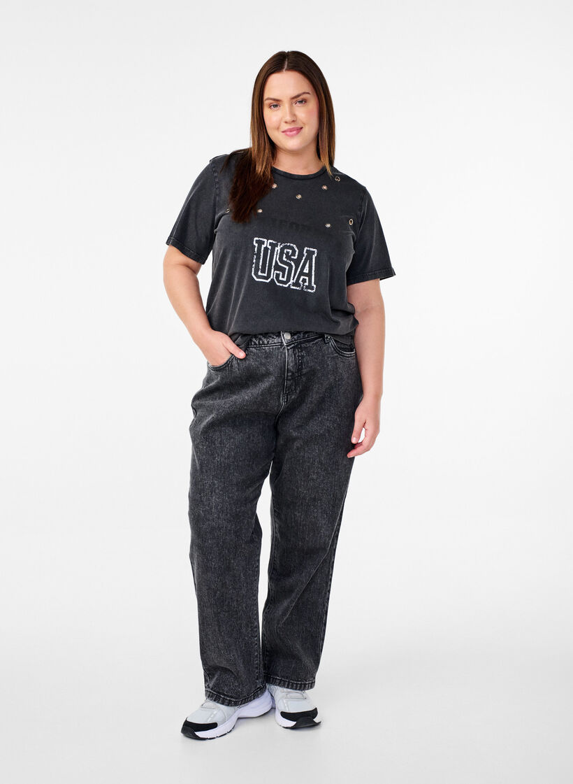 T-shirt avec œillets et imprimé, Grey Washed , Model image number 2