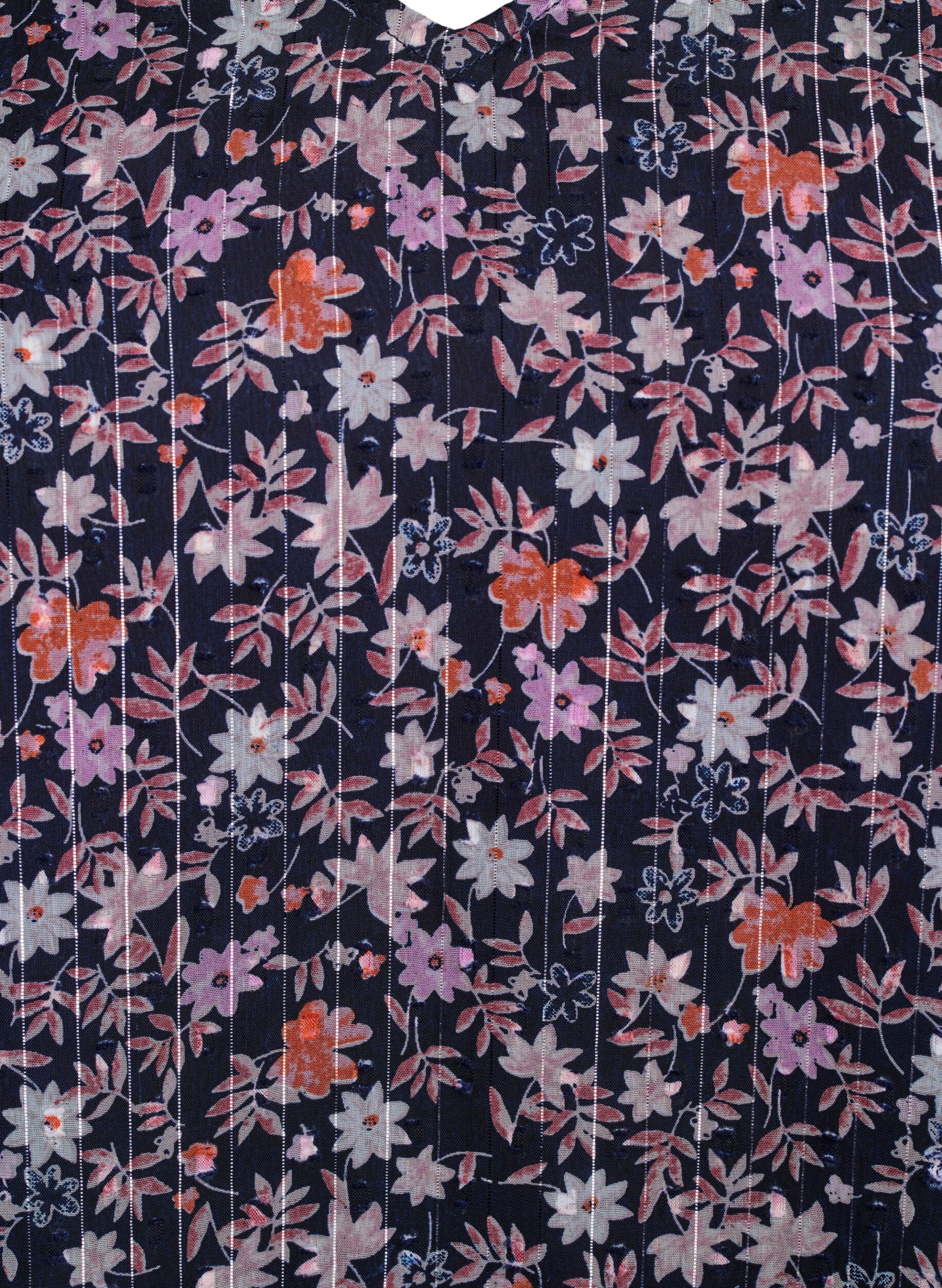 Zizzi Chemisier &agrave; imprim&eacute; floral et fil paillet&eacute;, Bleu, Packshot image number 2