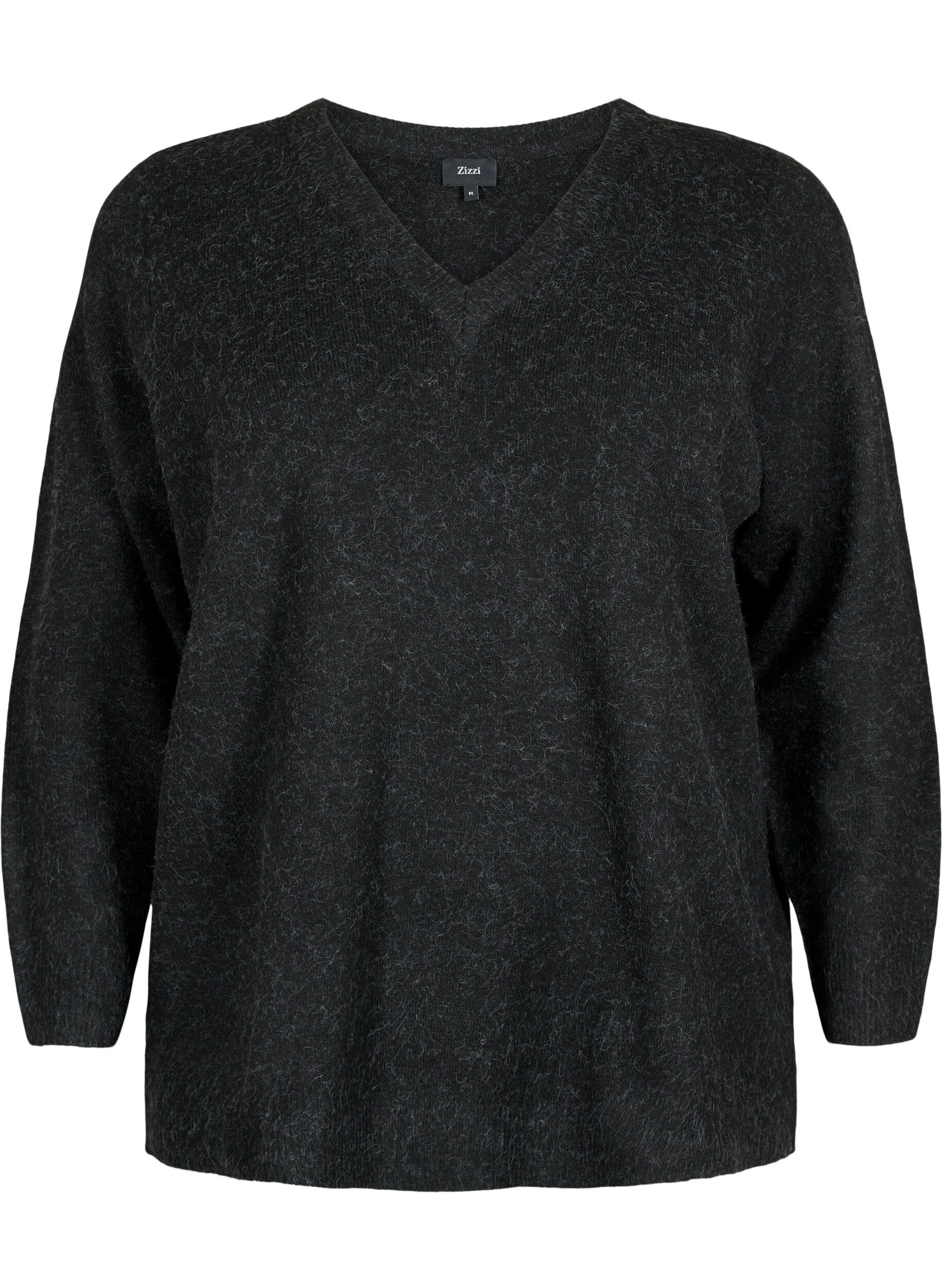 ZizziPull chin&eacute; &agrave; col en V, Dark Grey Melange, Packshot image number 0