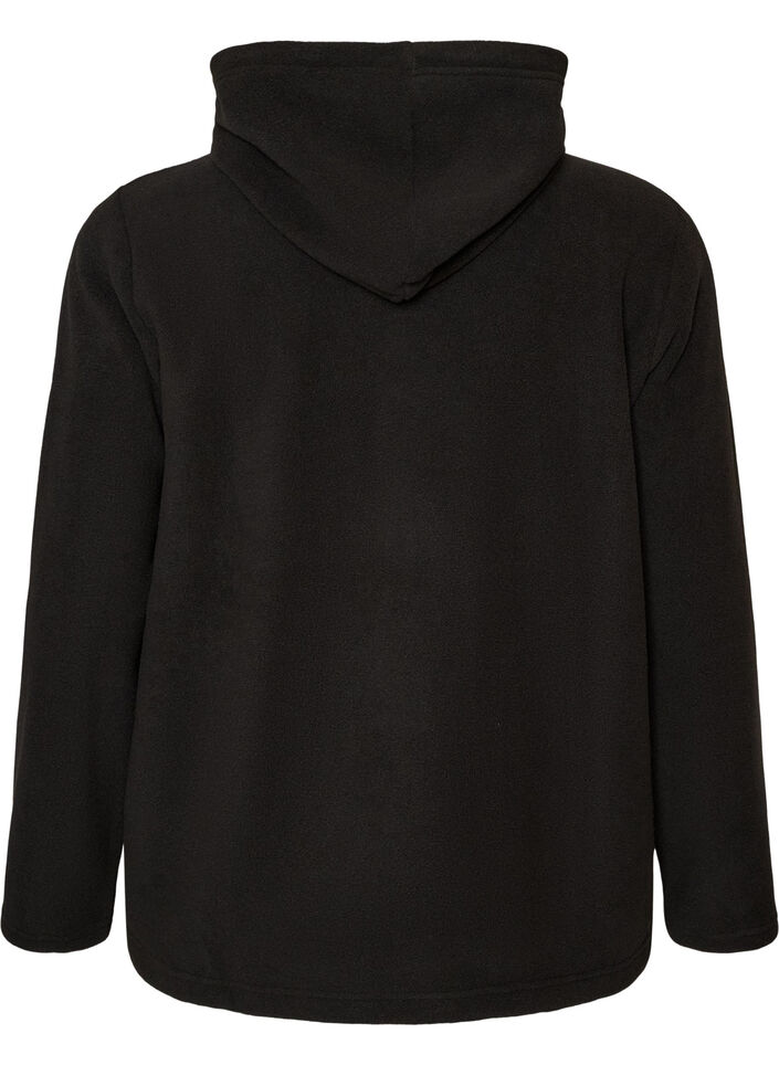 Sweat &agrave; capuche en polaire avec col montant et texte brod&eacute;, Noir, Packshot image number 1