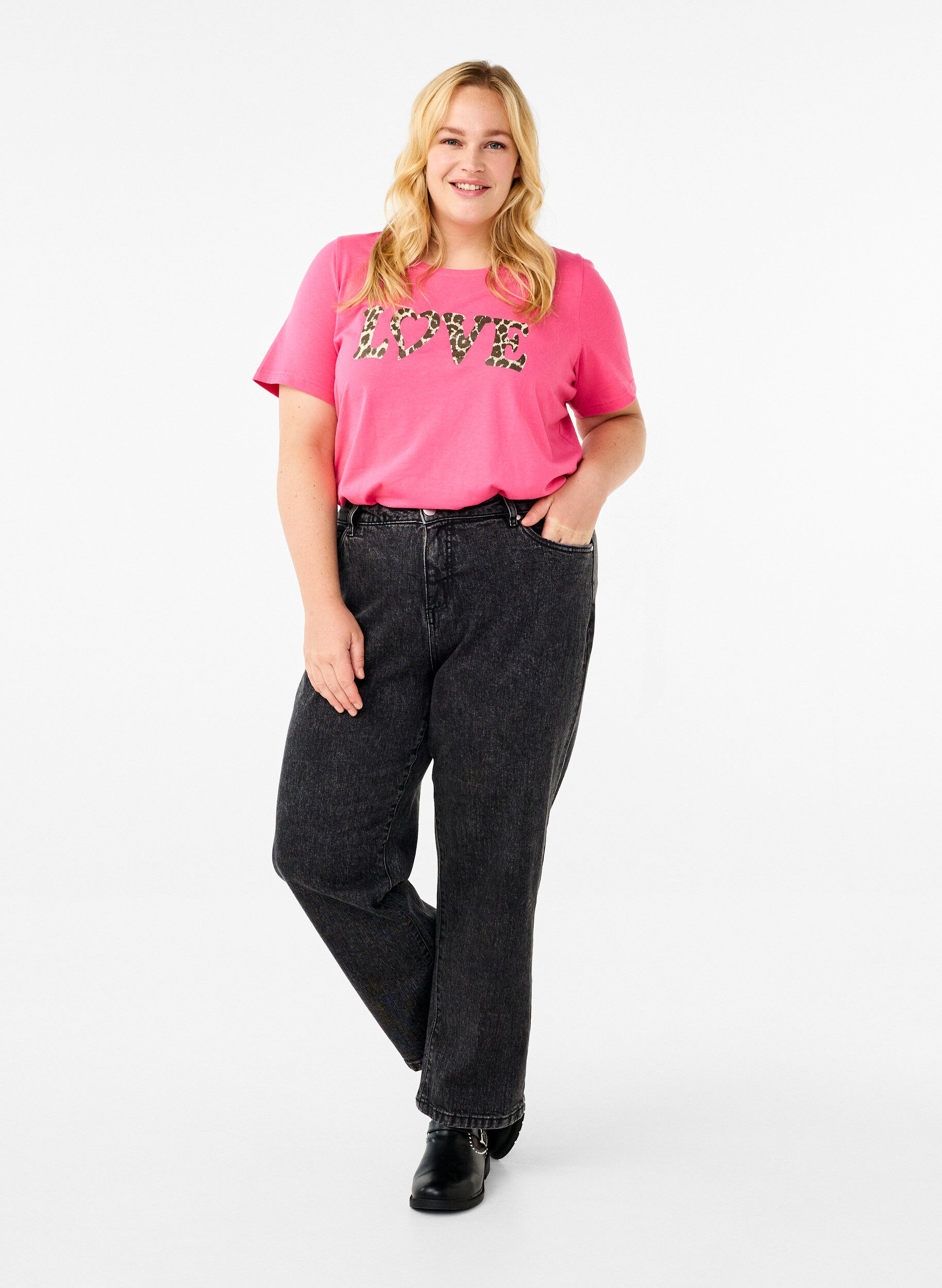 Zizzi FLASH - T-shirt avec motif, Rose, Model image number 1