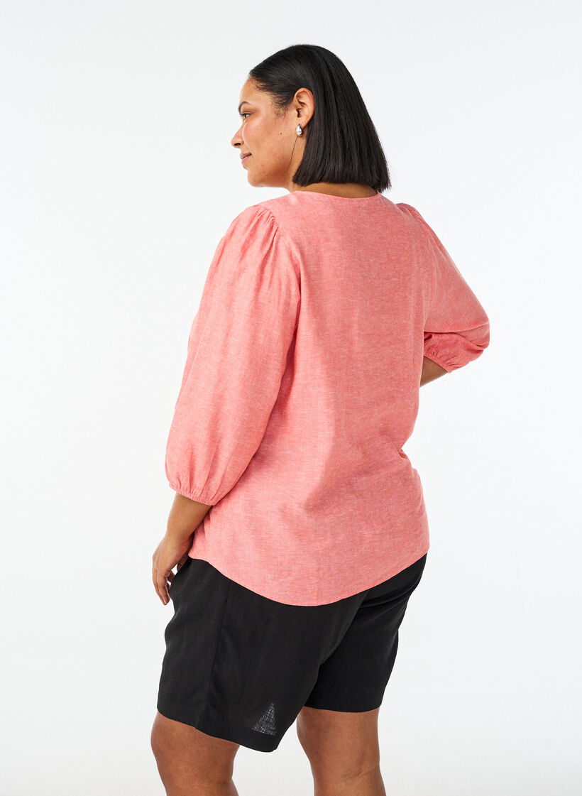 Short taille haute en lin et viscose, Noir, Model image number 2