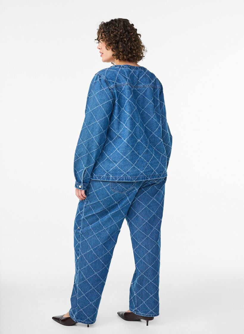 Jean Kiana taille haute et motif vieilli, Bleu Clair, Model