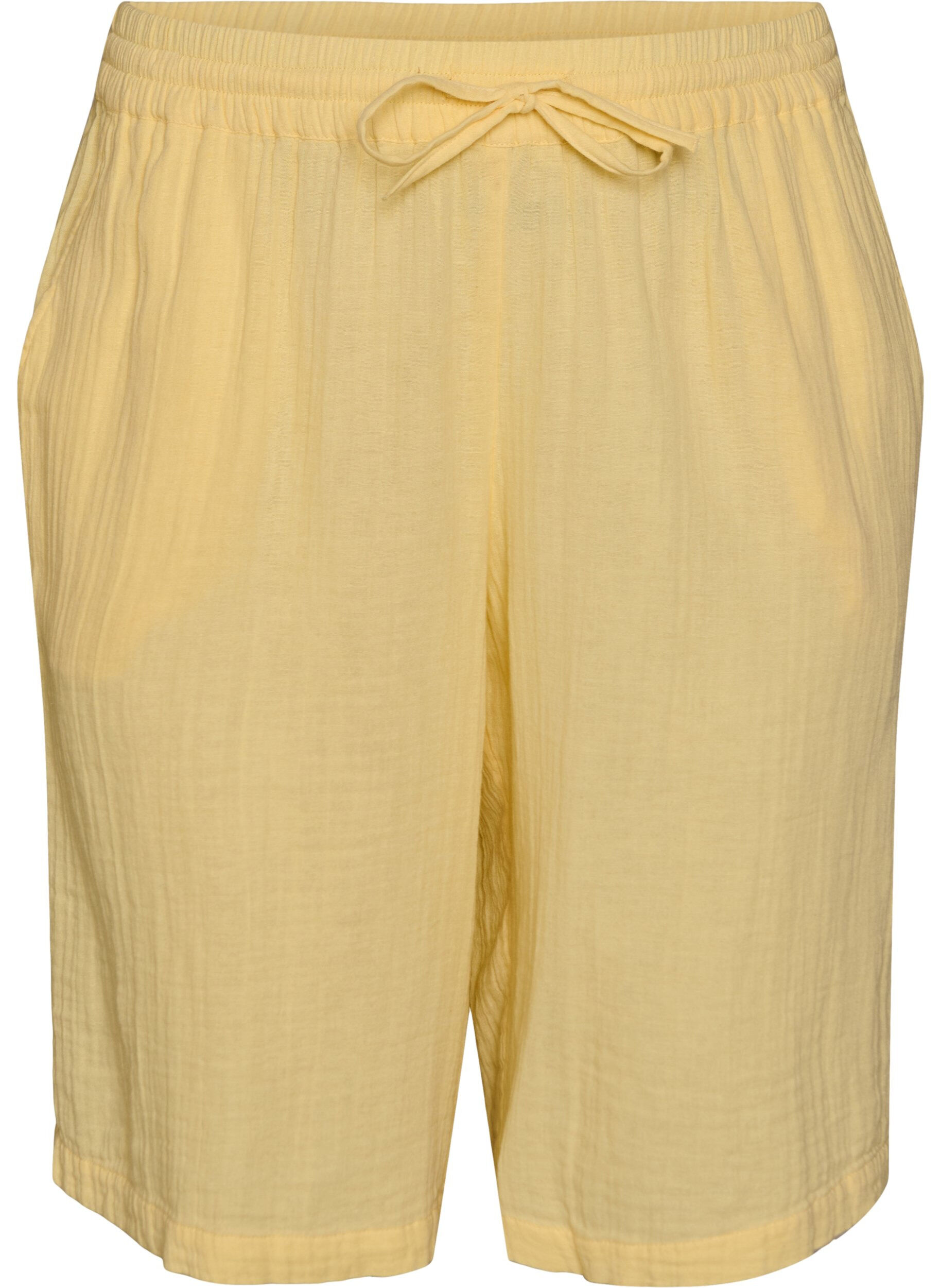 Zizzi Short ample en mousseline de coton taille haute, Jaune clair, Packshot image number 0