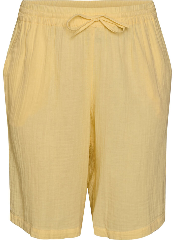 Short ample en mousseline de coton taille haute, Jaune clair, Packshot image number 0