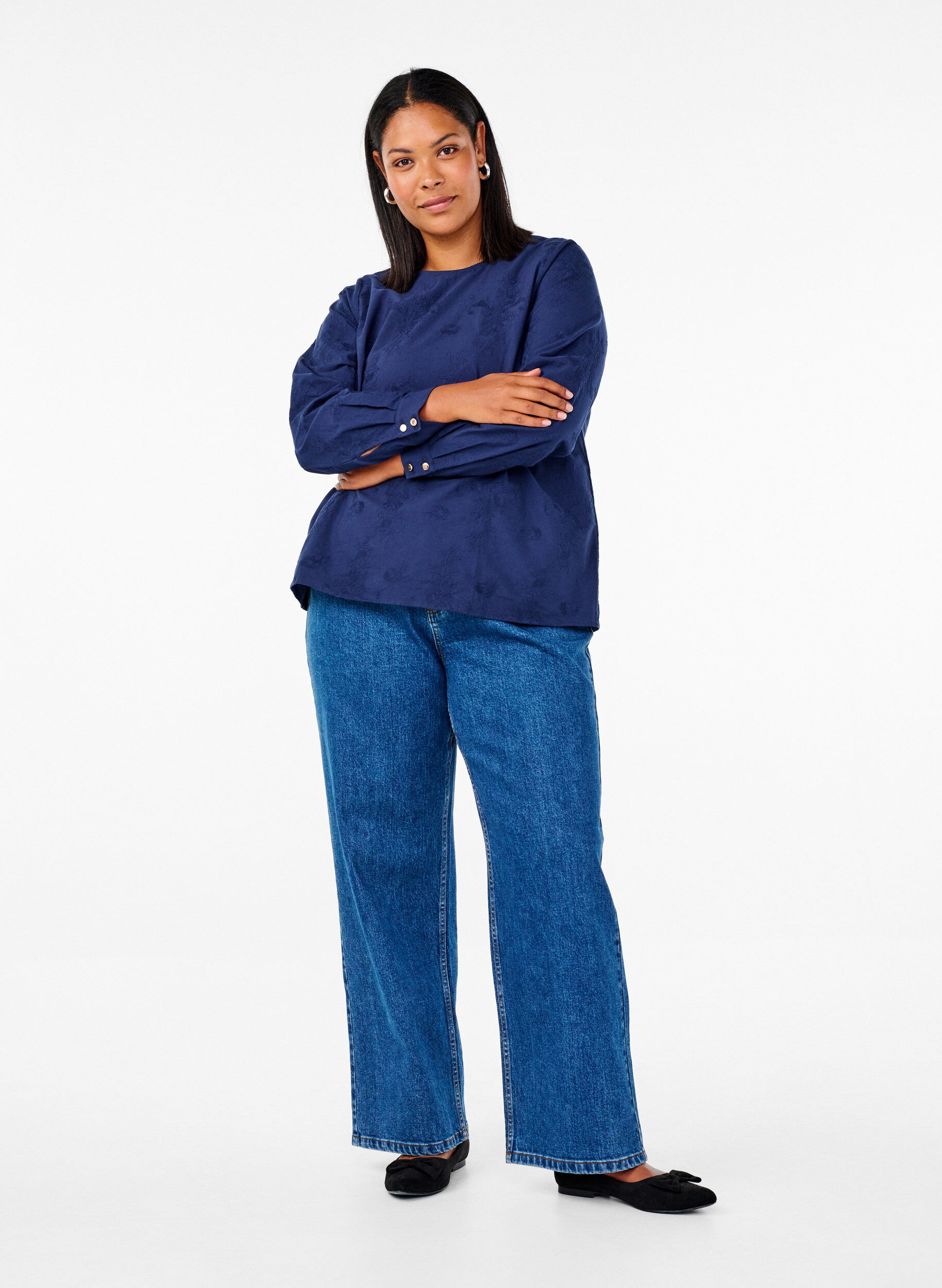 Zizzi Chemisier &agrave; manches longues avec broderies, Bleu, Model image number 1