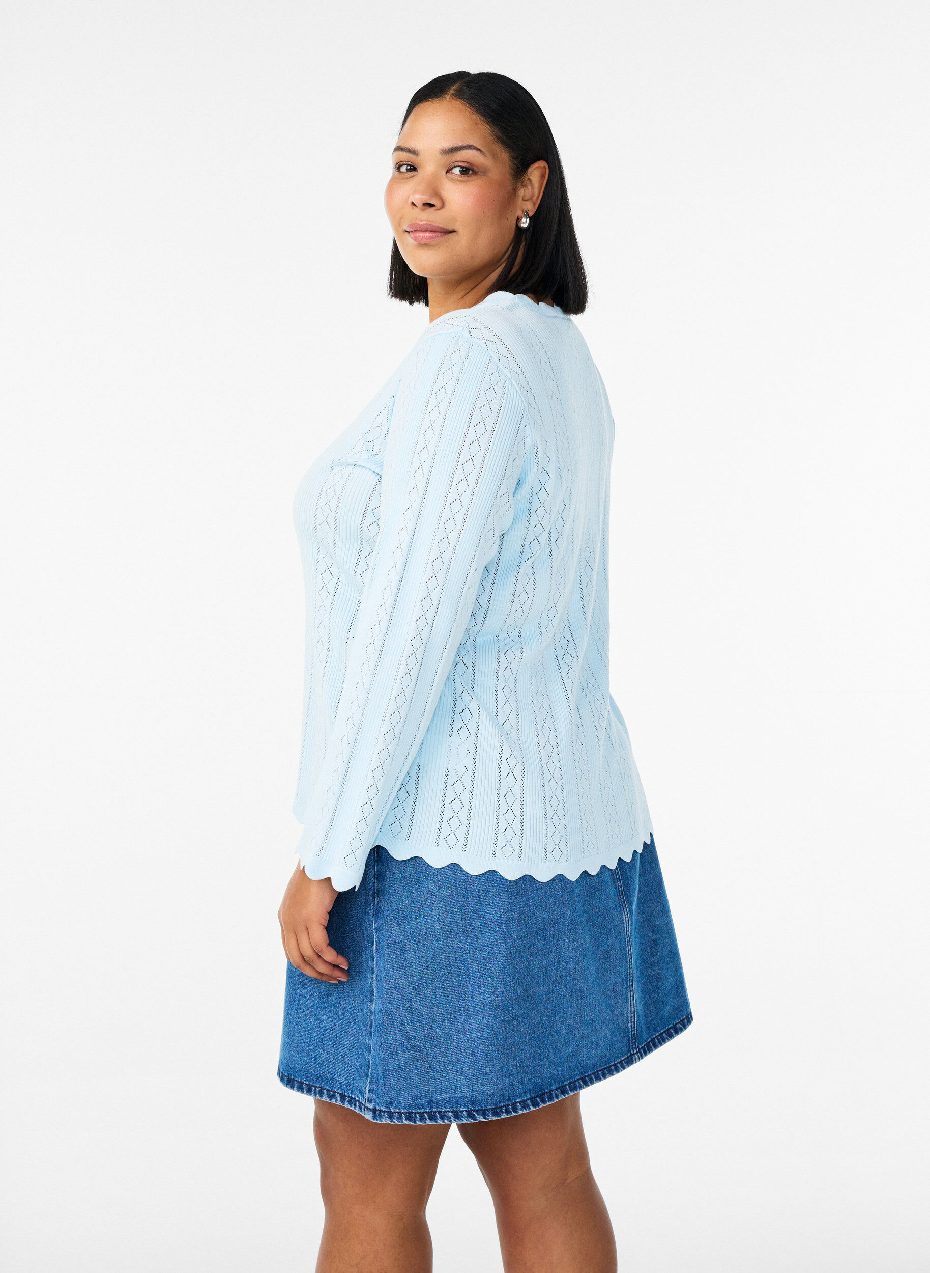 ZizziJupe en jean courte &agrave; coupe &eacute;vas&eacute;e, Bleu, Model image number 2