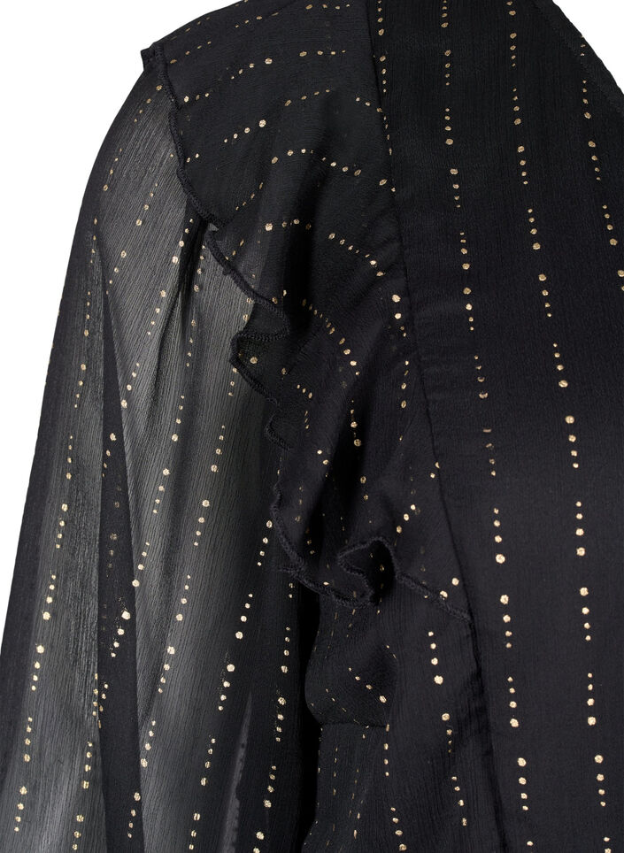 Robe en mousseline à motifs et volants, Black, Packshot image number 3