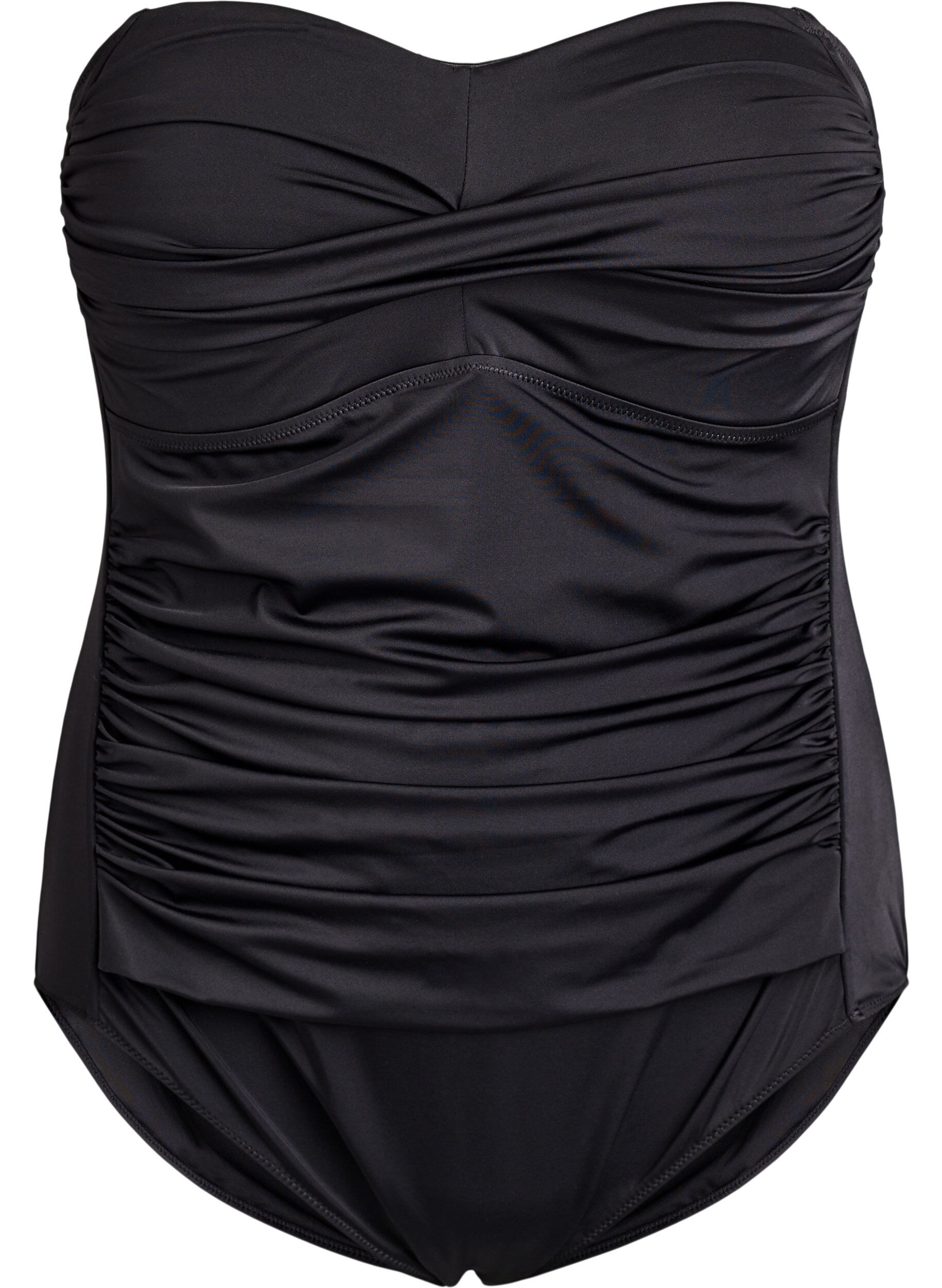 Zizzi Maillot de bain bandeau avec drap&eacute; et bonnets rembourr&eacute;s, Noir, Packshot image number 0