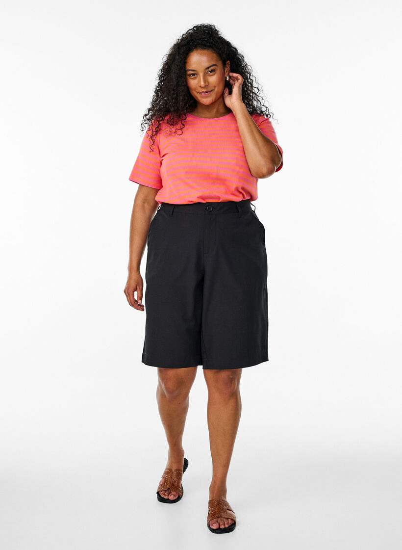 T-shirt ray&eacute; &agrave; texture c&ocirc;tel&eacute;e, Corail, Model image number 1