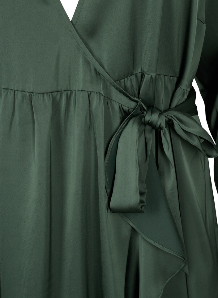 Robe portefeuille en satin à manches longues, Duck Green, Packshot image number 2