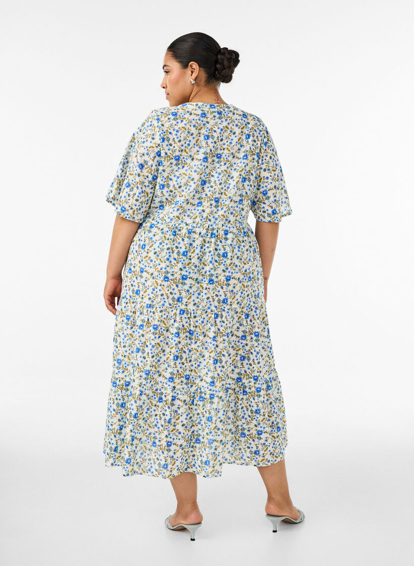 Robe midi en coton avec imprim&eacute; floral, Bleu, Model image number 1