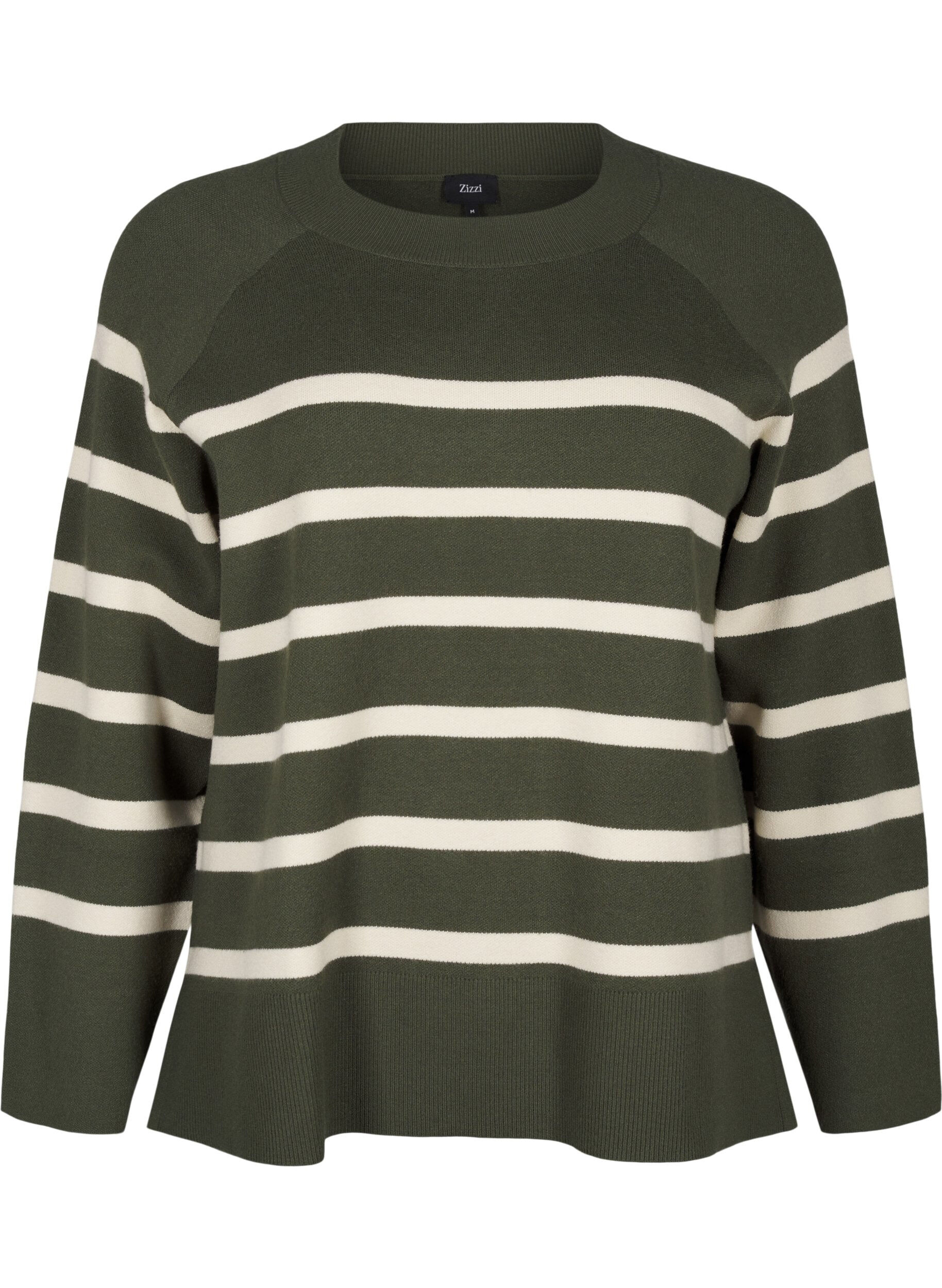 Zizzi Chemisier en tricot ray&eacute; avec col rond, D. Bag Birch Stripe, Packshot image number 0
