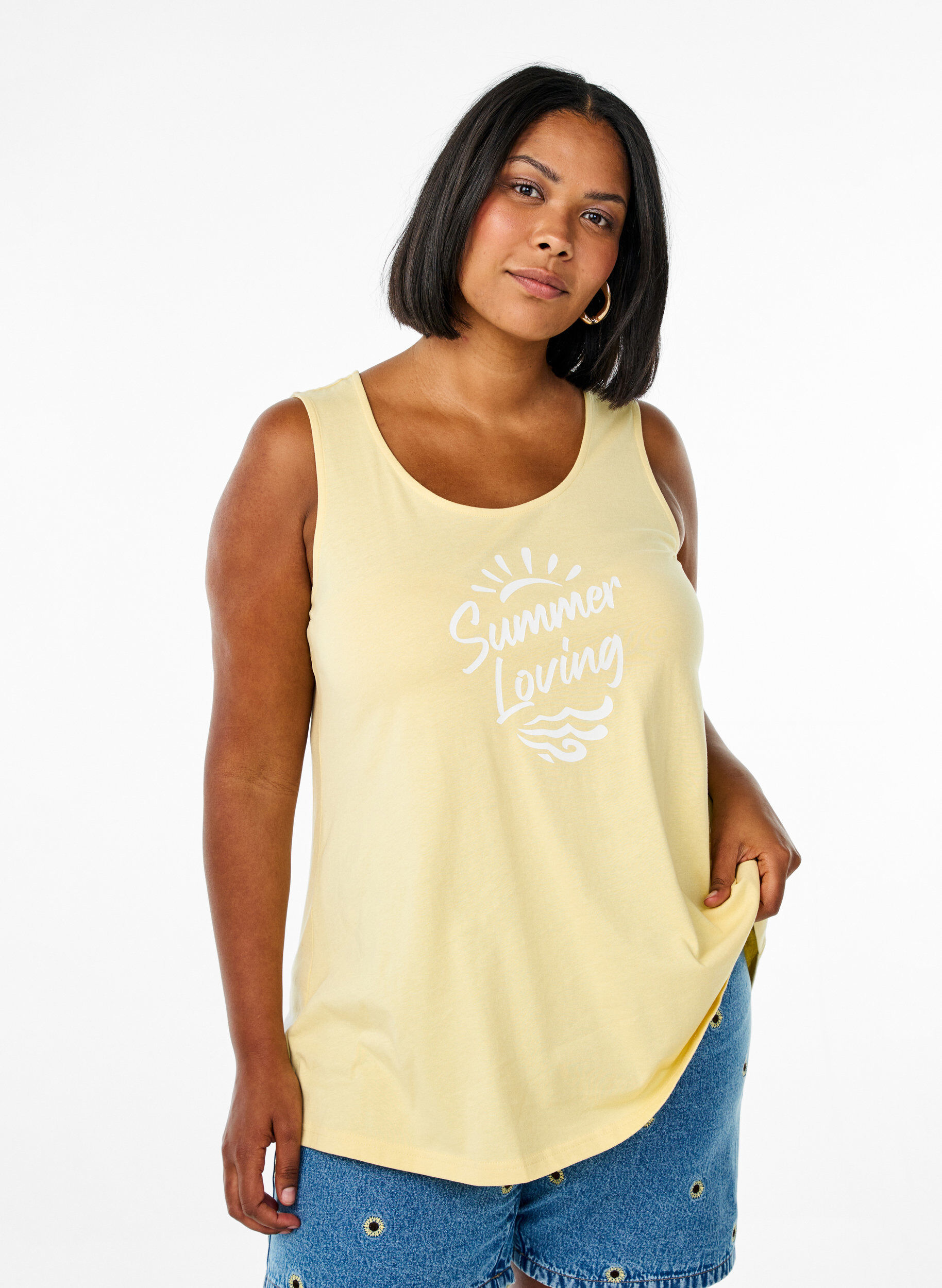 Zizzi Top en coton avec forme en A, Jaune, Model image number 0