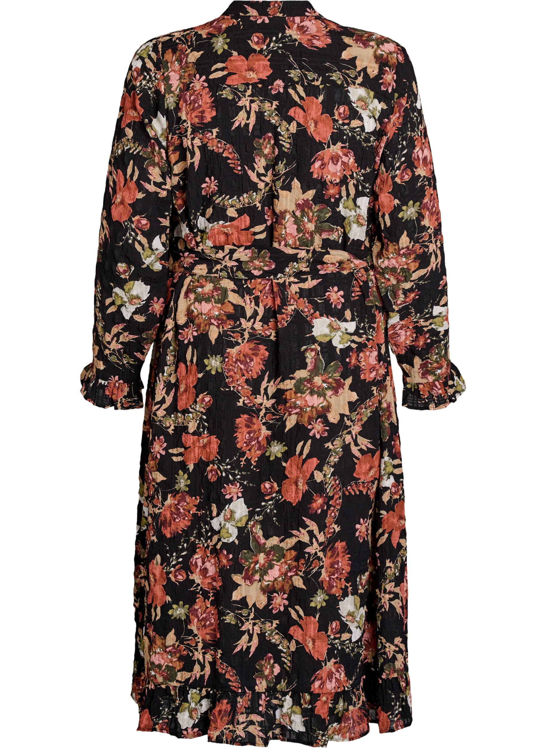 Zizzi Robe midi &agrave; imprim&eacute; floral avec ceinture amovible &agrave; nouer, Charbon, Packshot image number 1