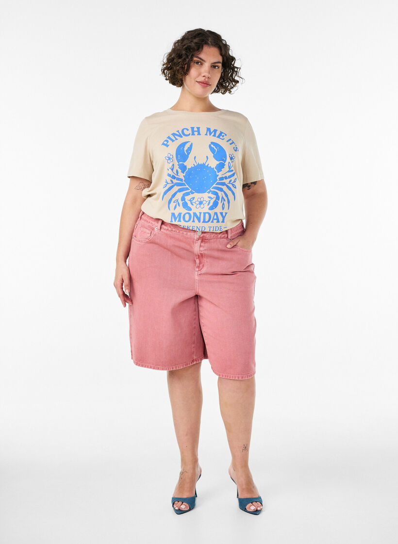 T-shirt en coton avec imprim&eacute;, Beige, Model image number 1
