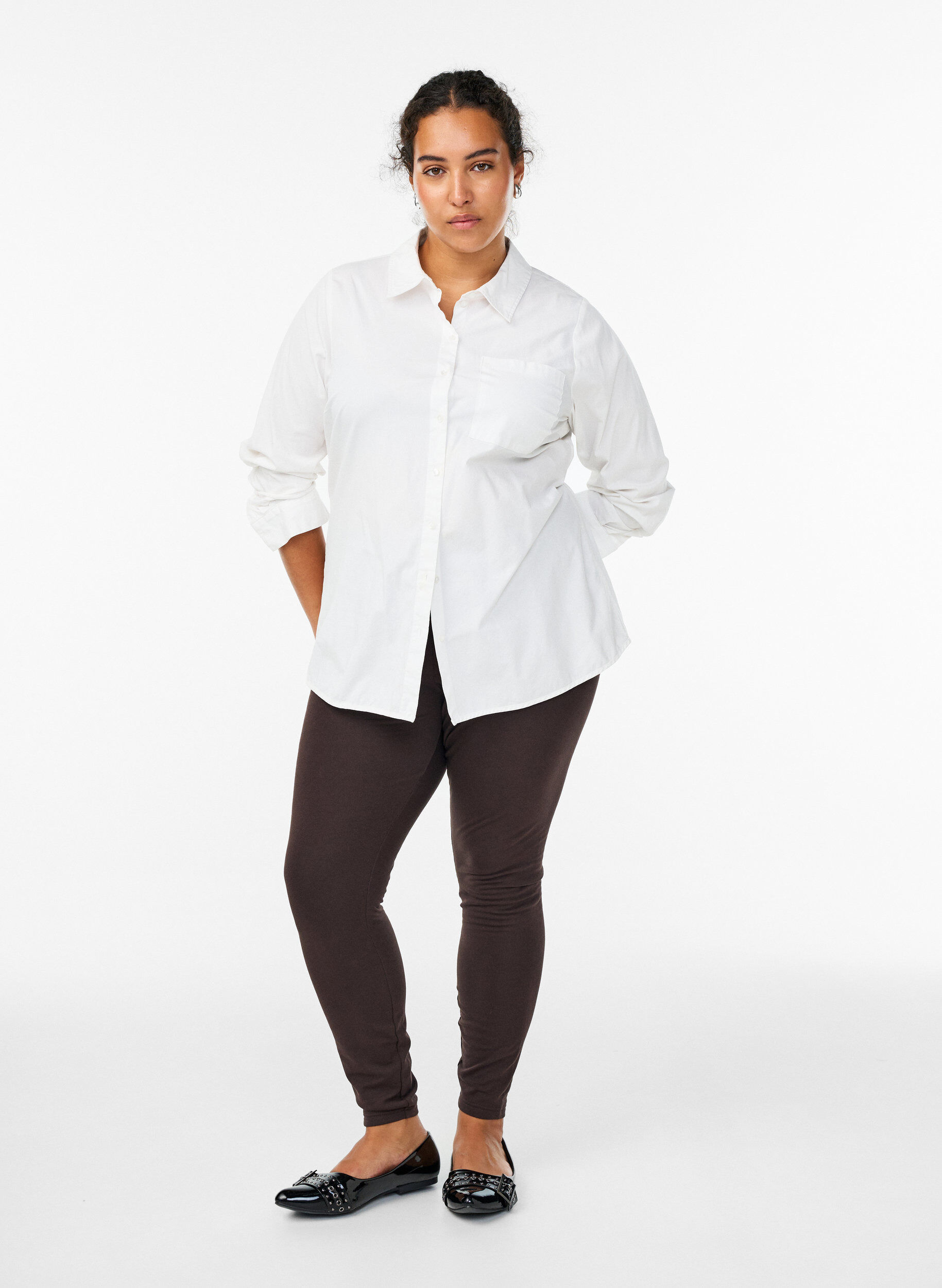ZizziLeggings en coton avec doublure, Marron, Model image number 1