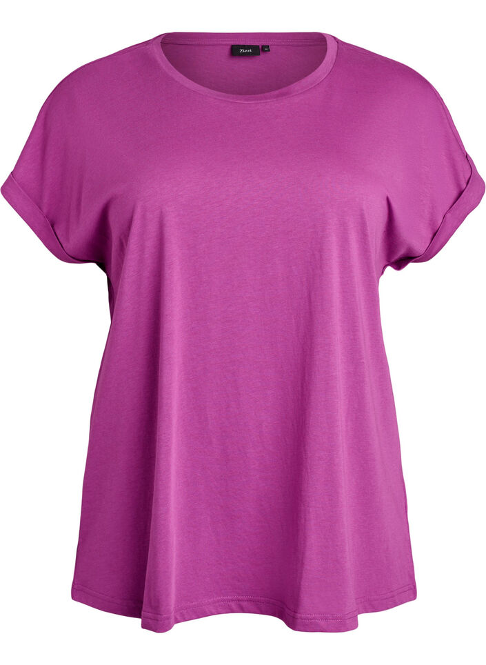 T-shirt &agrave; manches courtes en m&eacute;lange de coton, Violet, Packshot image number 0