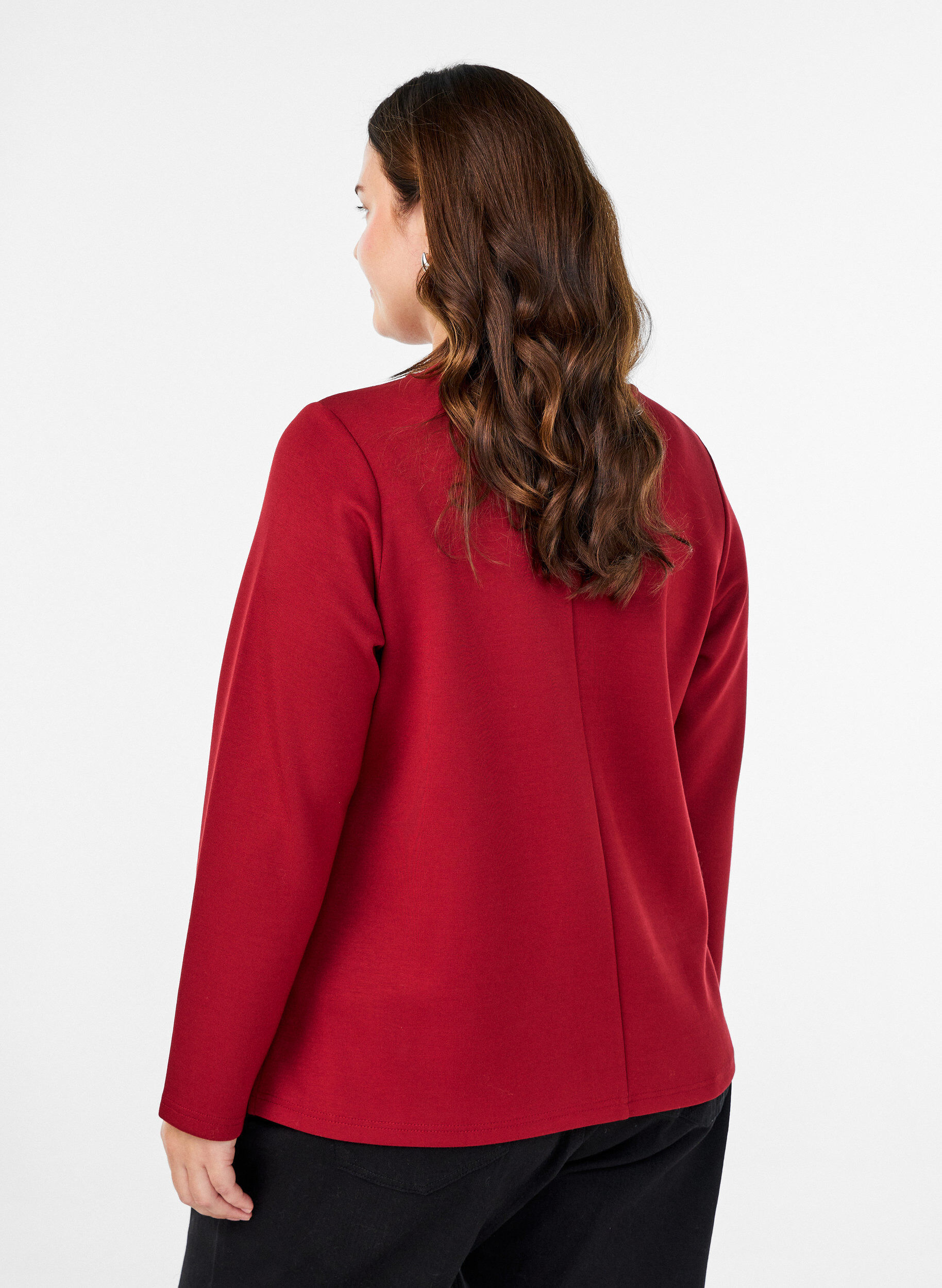 Zizzi Blouse en jersey avec col rond, Bordeaux, Model image number 2
