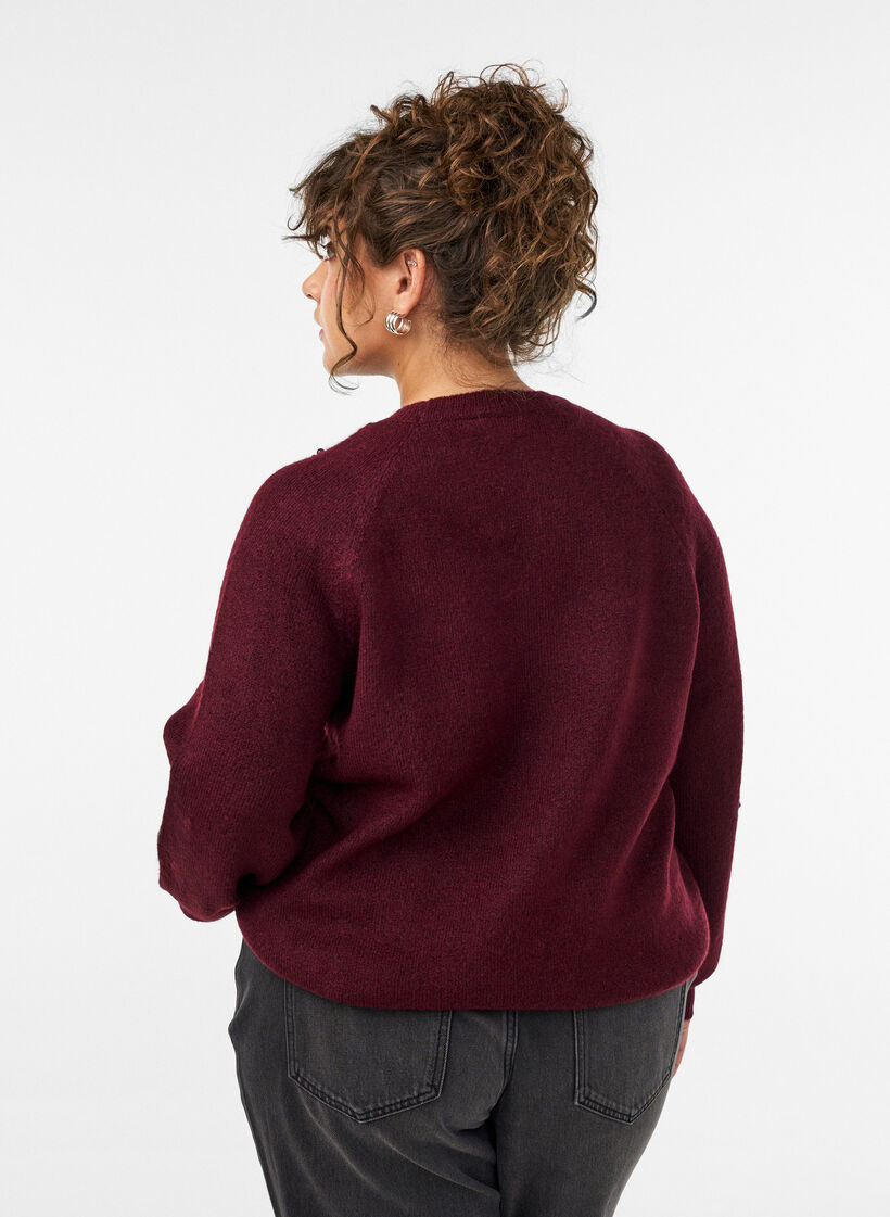 Pull avec broderie de perles, Bordeaux, Model image number 2