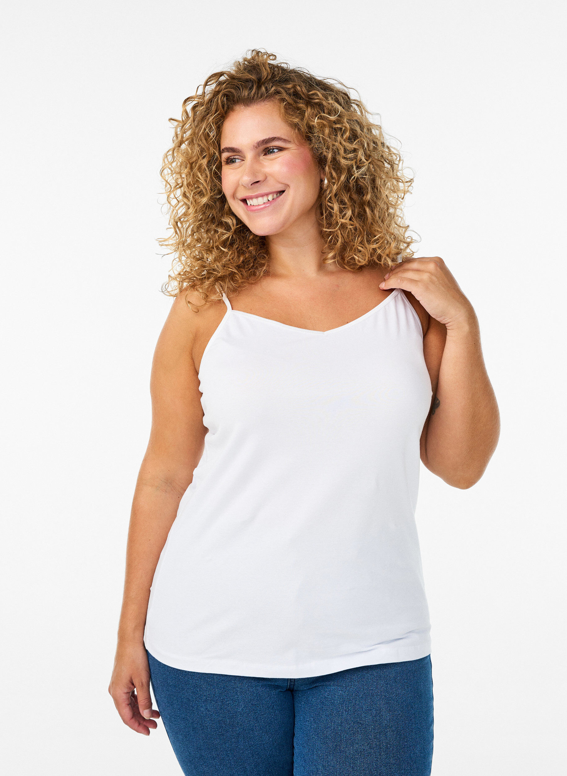 Top basique &agrave; nouer en coton, Blanc, Model