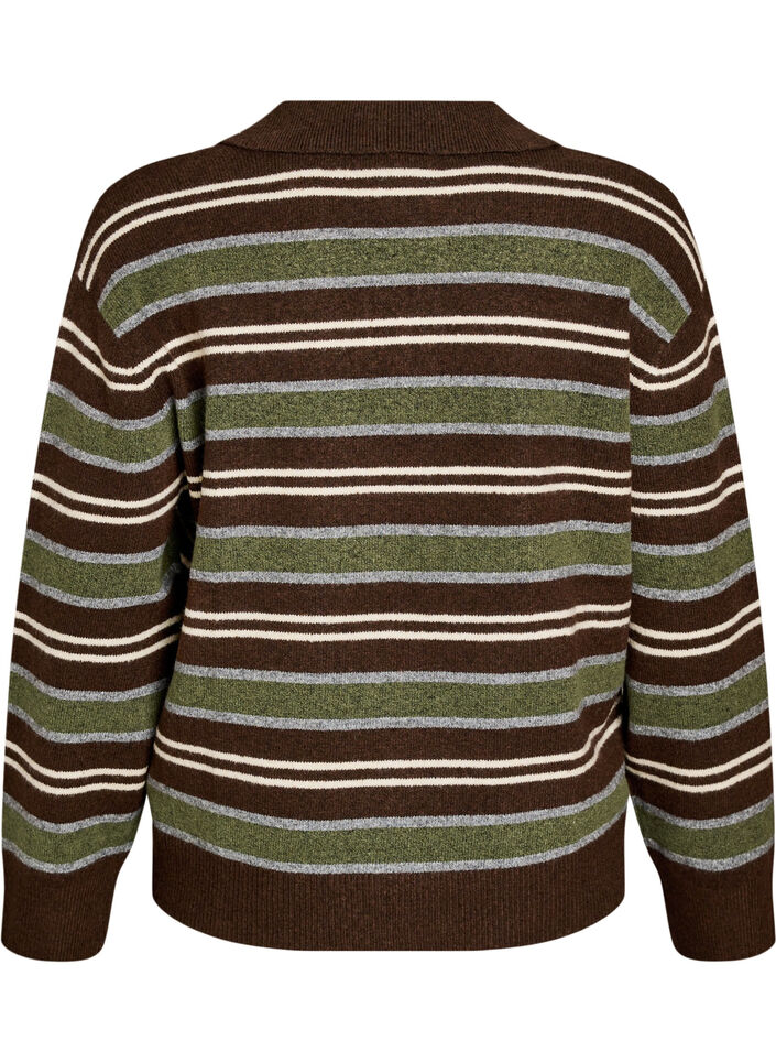 Blouse en maille &agrave; rayures et col polo, Marron, Packshot