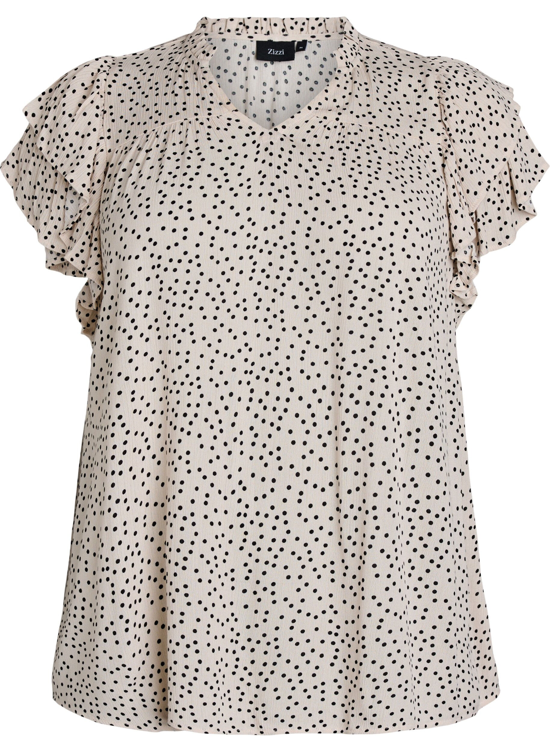 Zizzi Blouse imprim&eacute;e en viscose avec volants, Vanille, Packshot image number 0