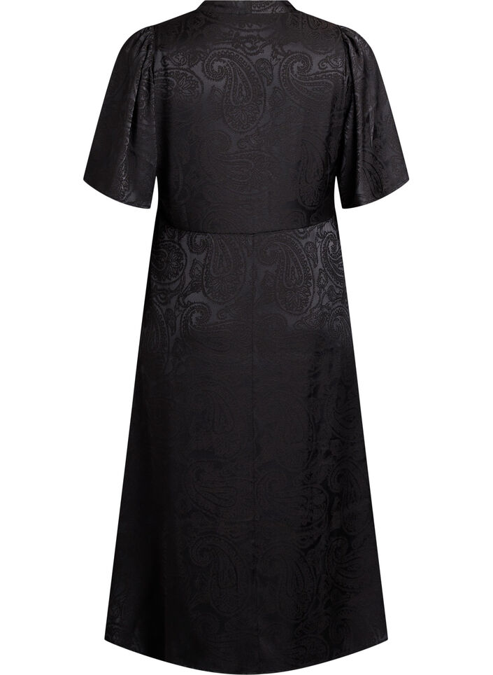 Robe midi en jacquard &agrave; motif cachemire et manches papillon, Noir, Packshot image number 1