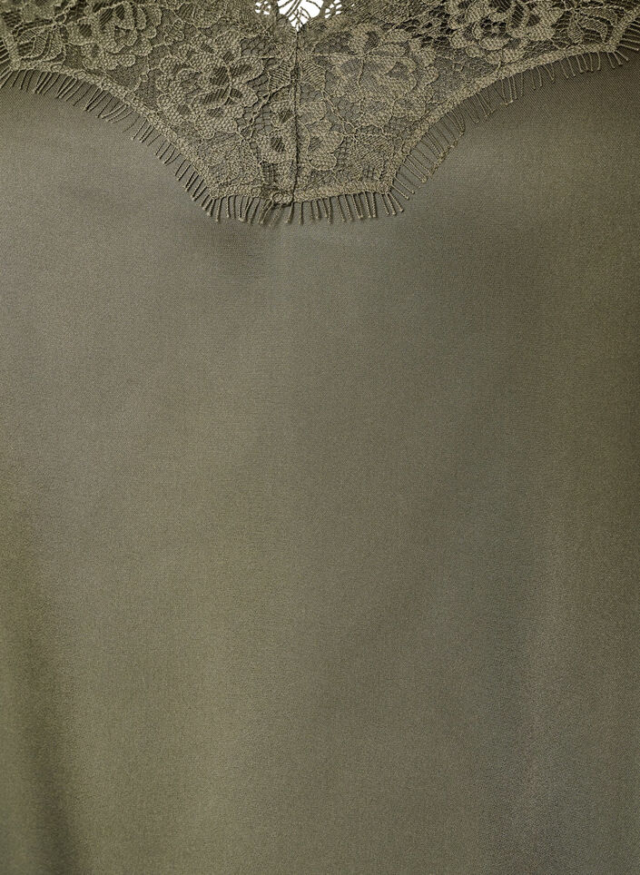 Top &agrave; fines bretelles avec dentelle et ourlet asym&eacute;trique, Vert Kaki, Packshot image number 2