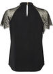Blouse &agrave; col montant avec manches courtes en dentelle, Noir, Packshot image number 1