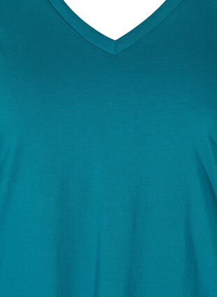 T-shirt en coton bio à col V, Maroccan Blue, Packshot image number 2