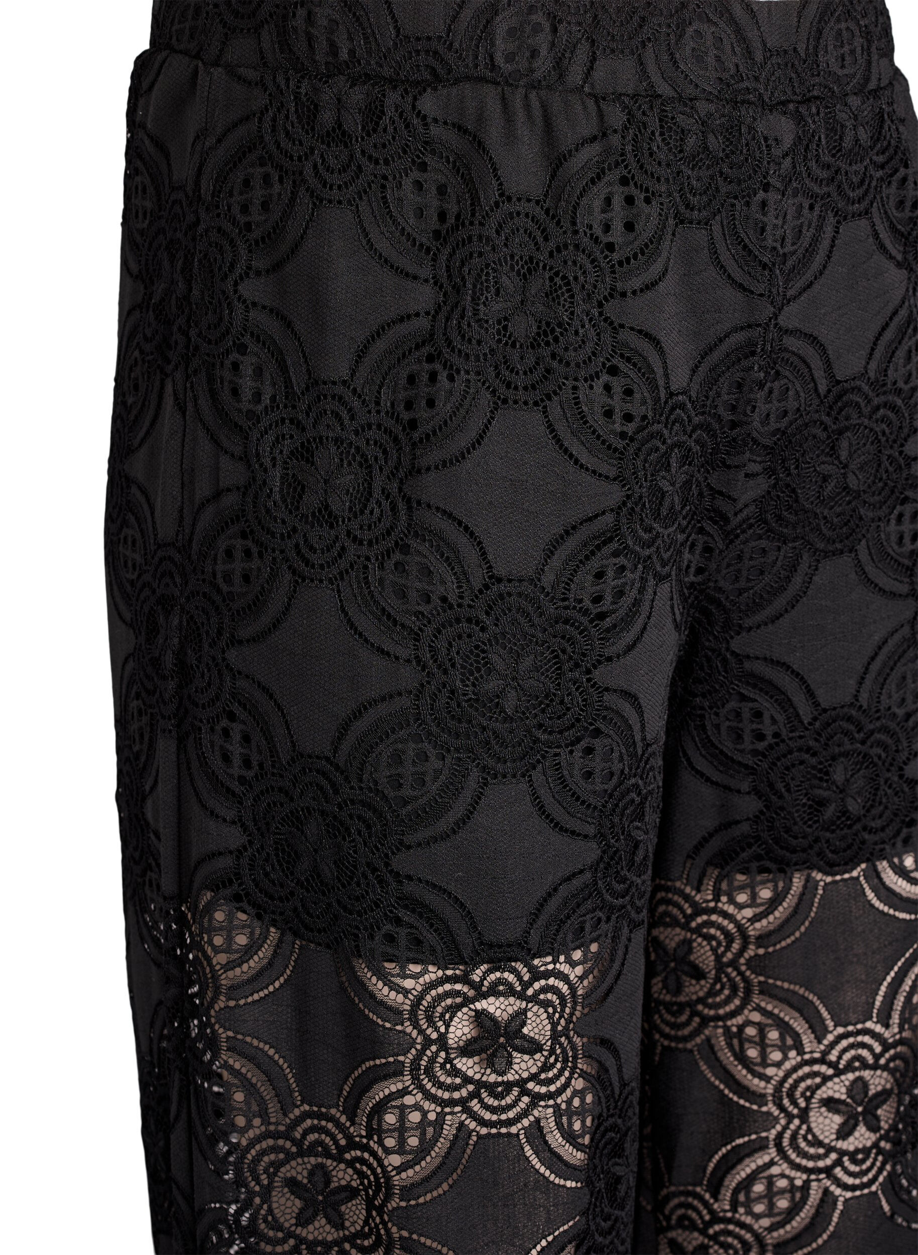 Zizzi Pantalon large taille haute en dentelle, Noir, Packshot image number 2