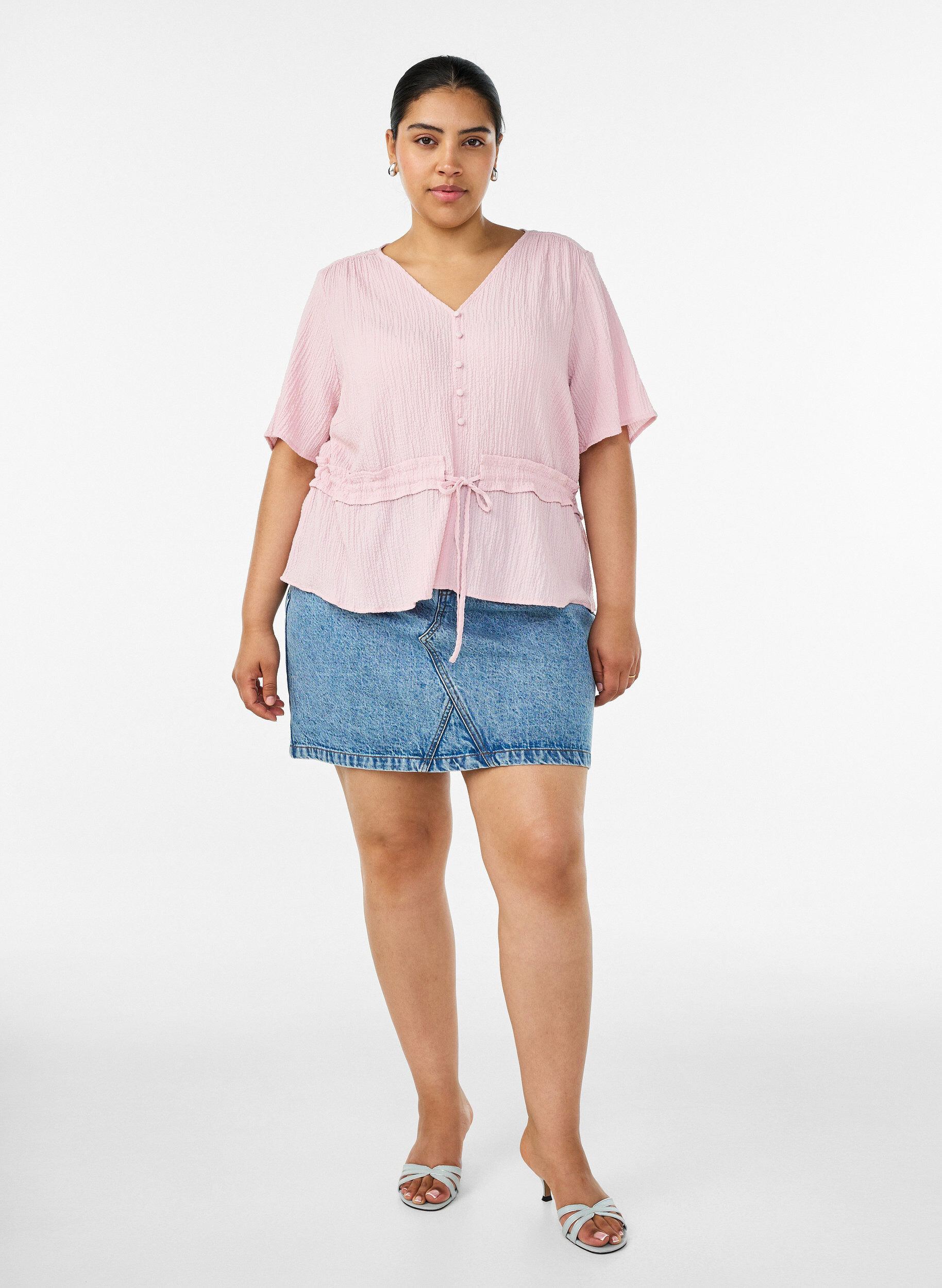 ZizziBlouse avec texture et lien &agrave; la taille, Rose, Model image number 1