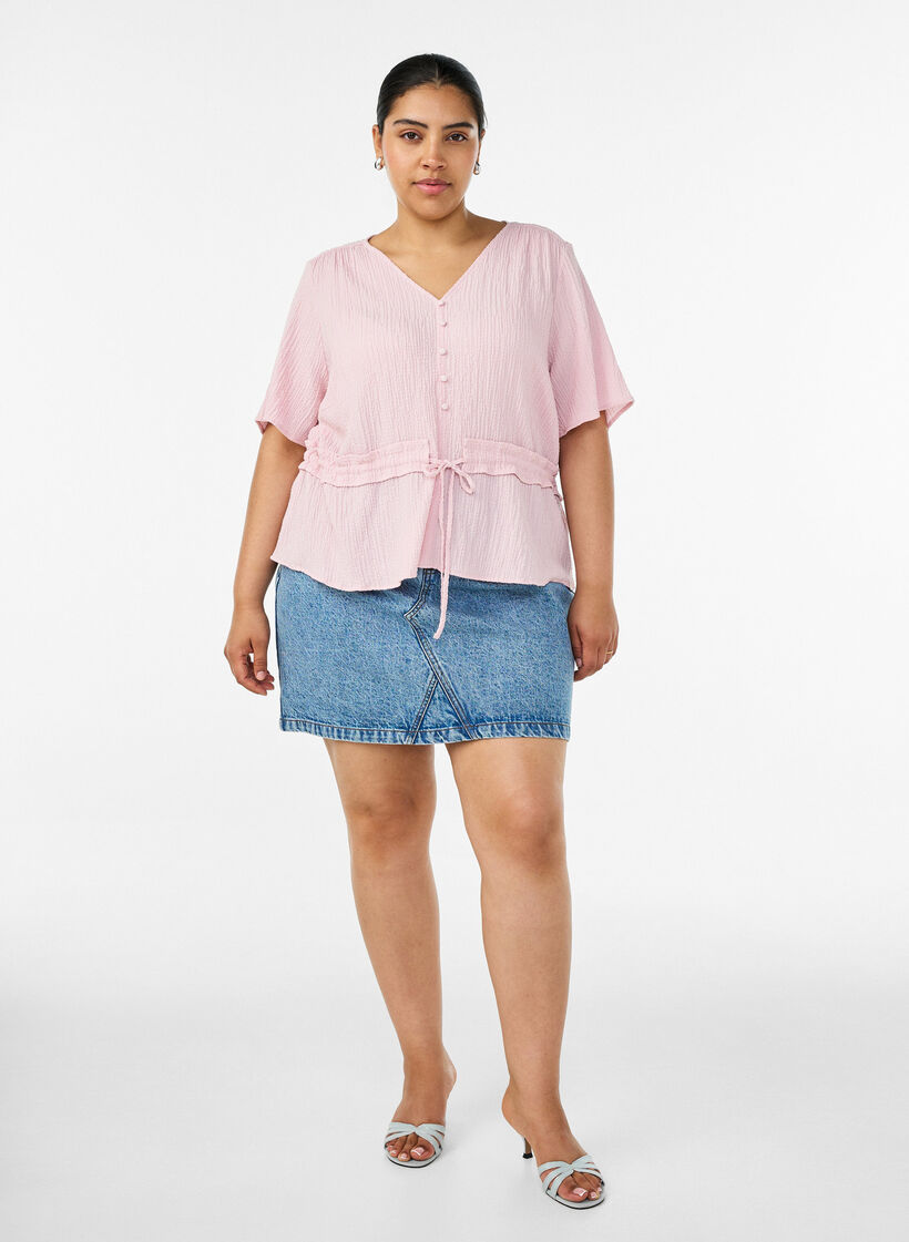 Blouse avec texture et lien &agrave; la taille, Rose, Model image number 1