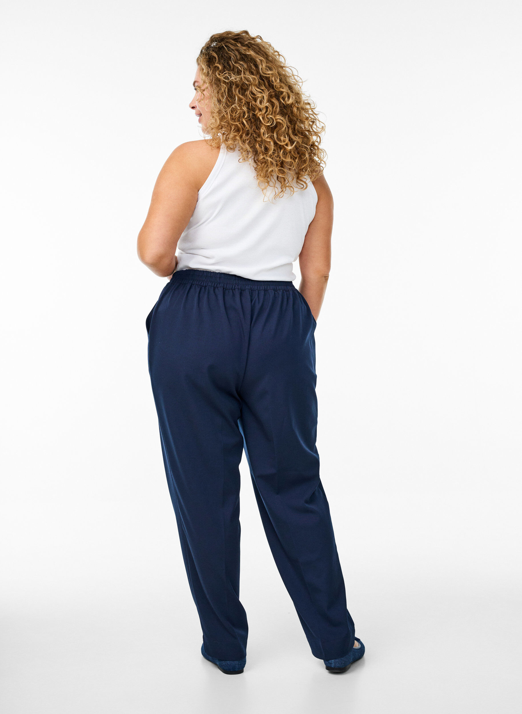 Zizzi Pantalon ample &agrave; taille haute, Bleu, Model image number 1