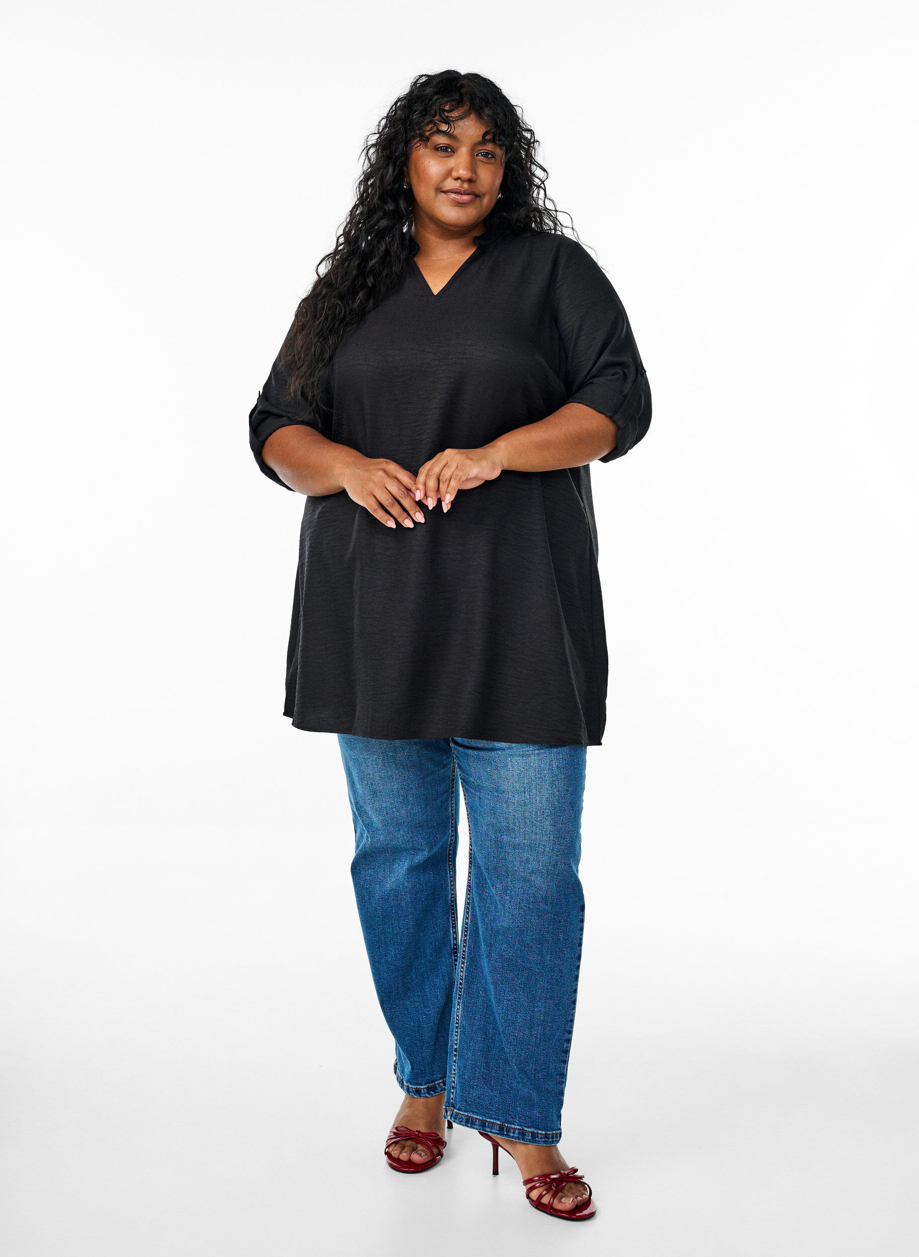 Zizzi Tunique &agrave; col rond, Noir, Model image number 1